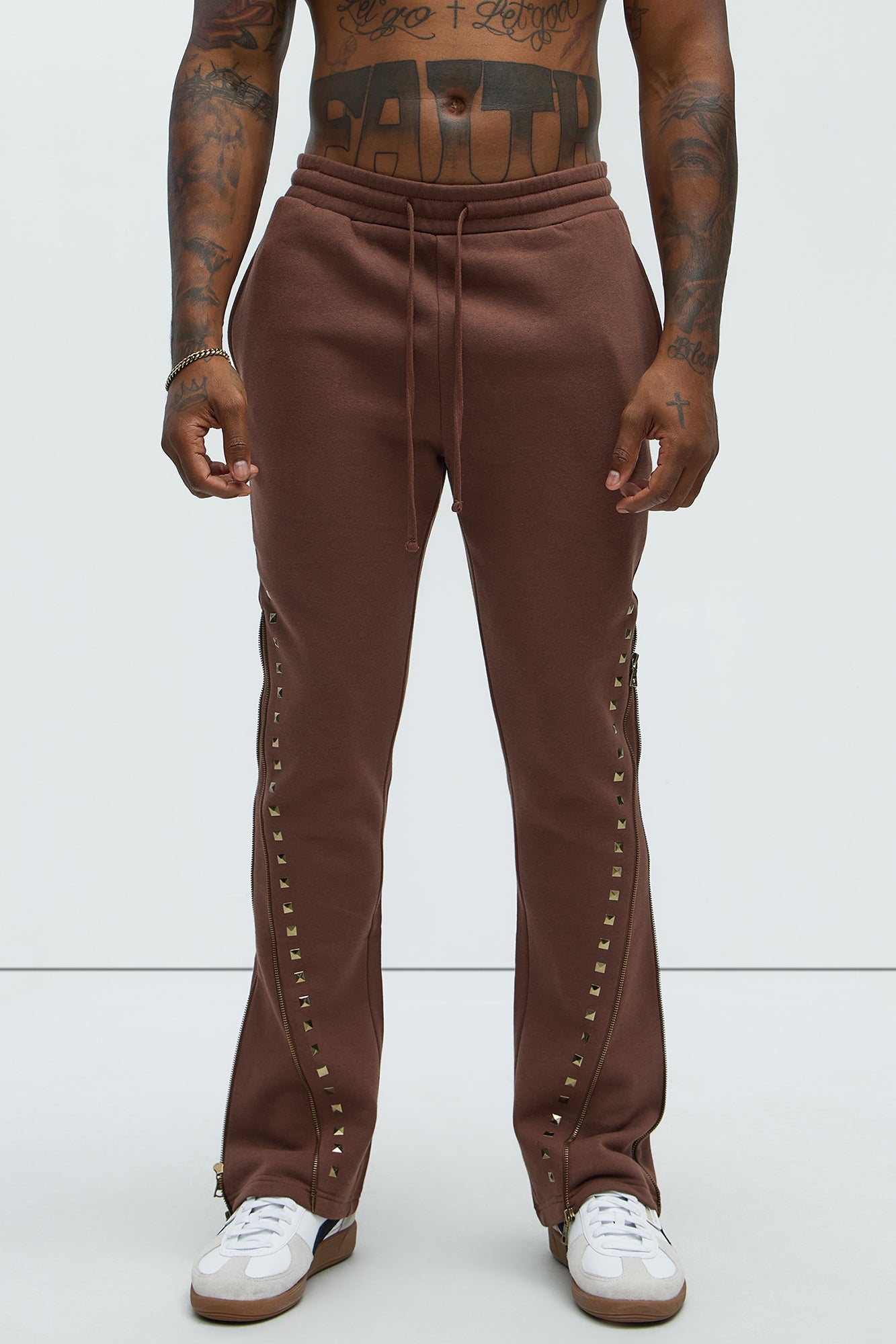 Tyson Sleaze Studded Skinny Flare Sweatpants - Brown - Image 3