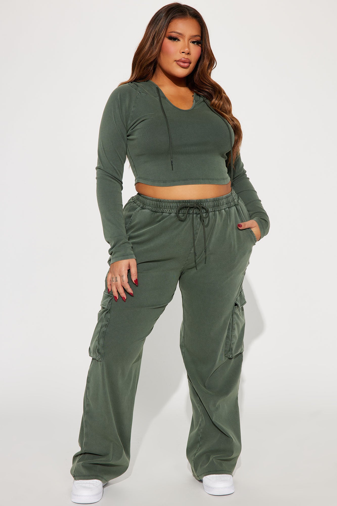 Keep It Casual Washed Pant Set - Olive - Image 4