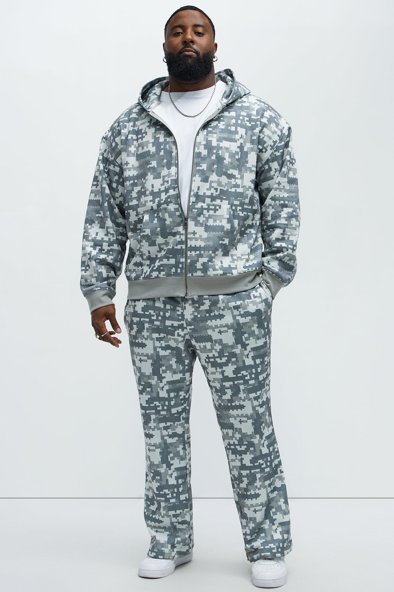 Digi Camo Oversized Zip Up Hoodie - Grey/combo - Image 6