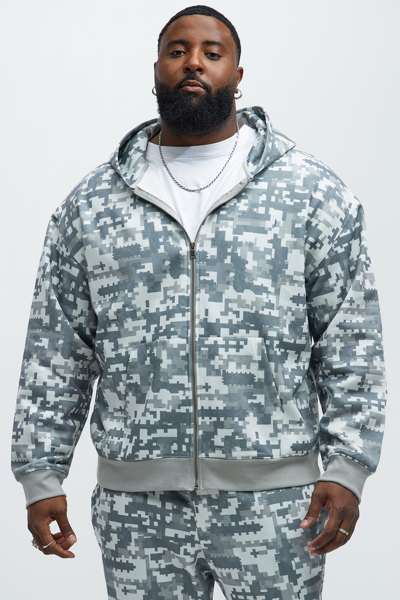 Digi Camo Oversized Zip Up Hoodie - Grey/combo - Image 5