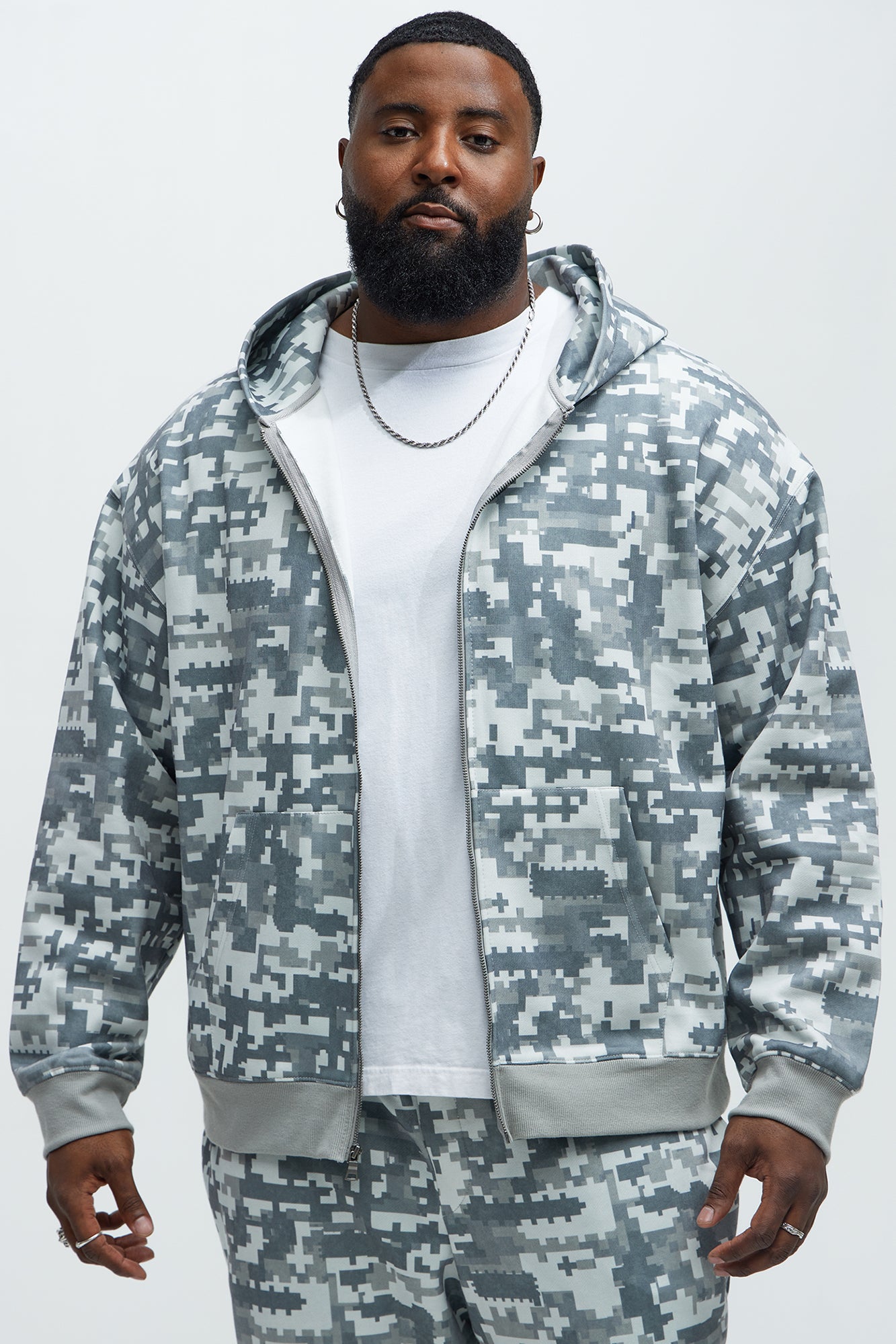 Digi Camo Oversized Zip Up Hoodie - Grey/combo - Image 7