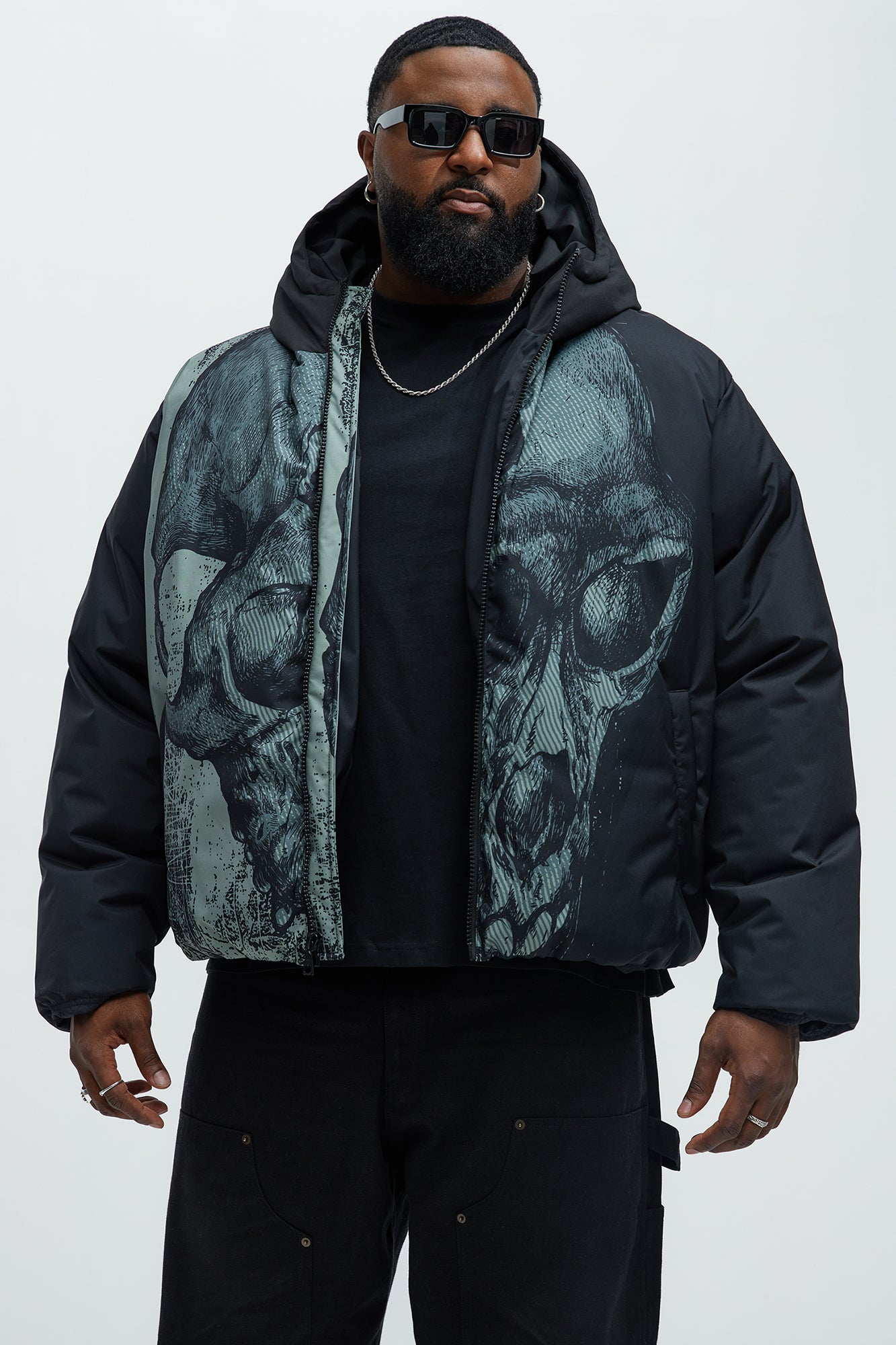 Azrael Hooded Puffer Jacket - Black - Image 8