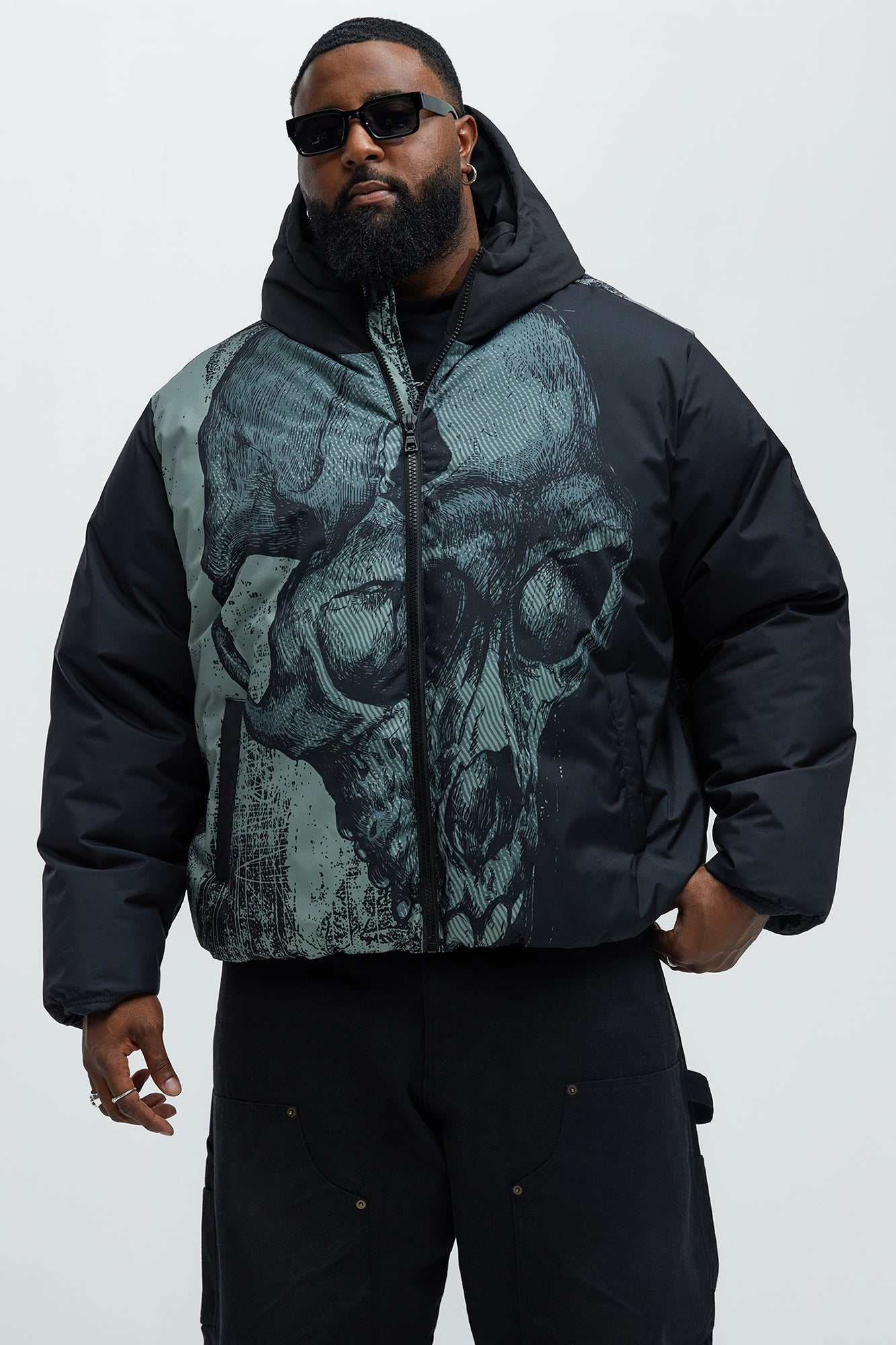 Azrael Hooded Puffer Jacket - Black - Image 6