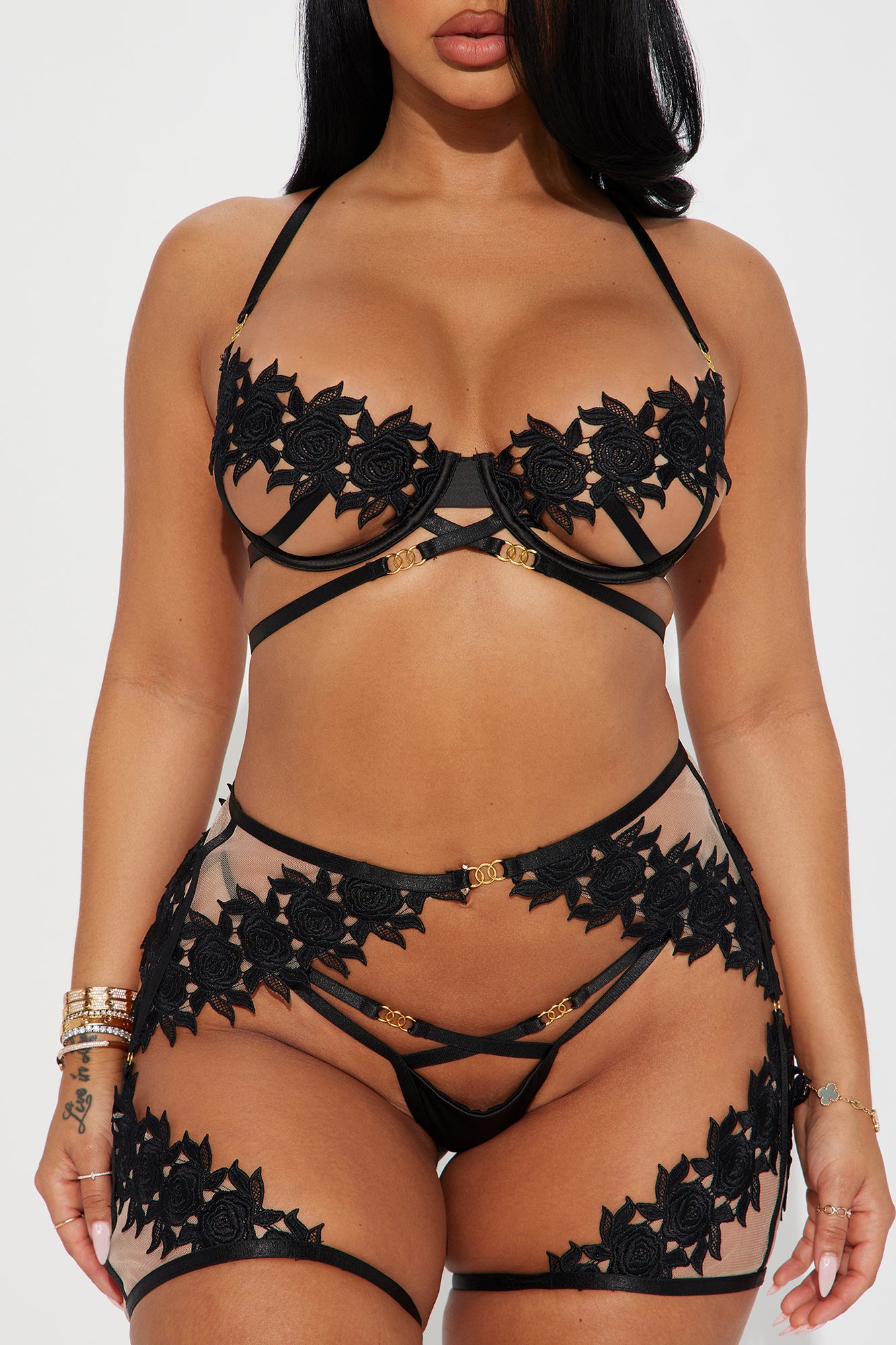 Watch Your Attitude Lace Garter 3 Piece Set - Black - Image 7