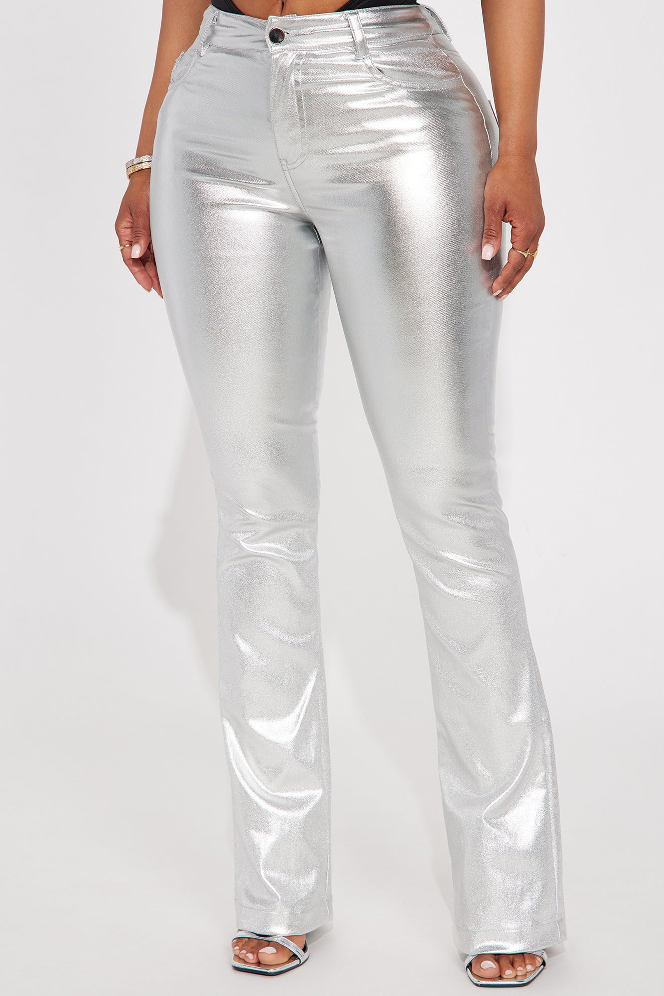 Behind The Flash Metallic Flare Pant - Silver - Image 3
