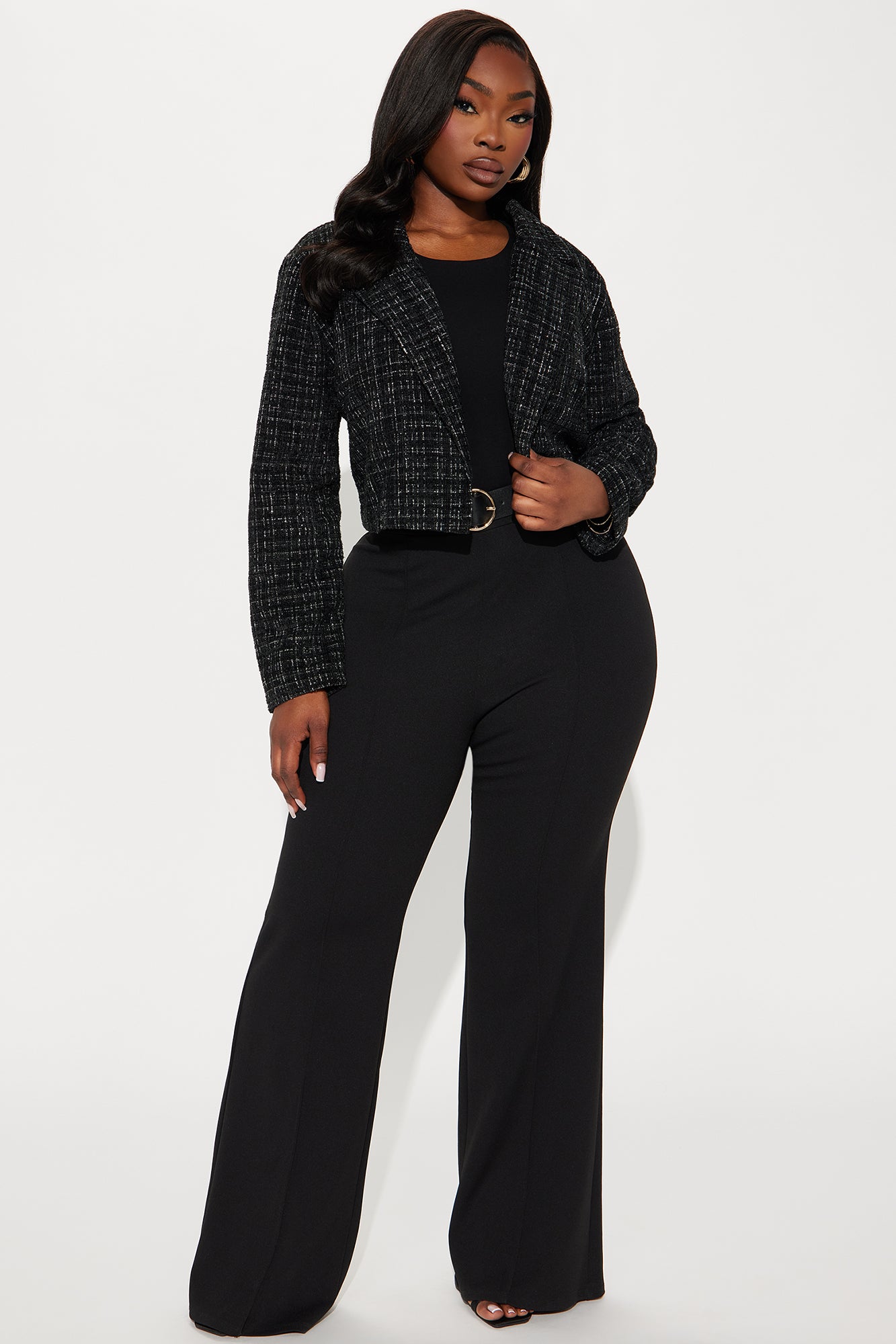 Charlie Tweed Cropped Blazer - Black - Image 5