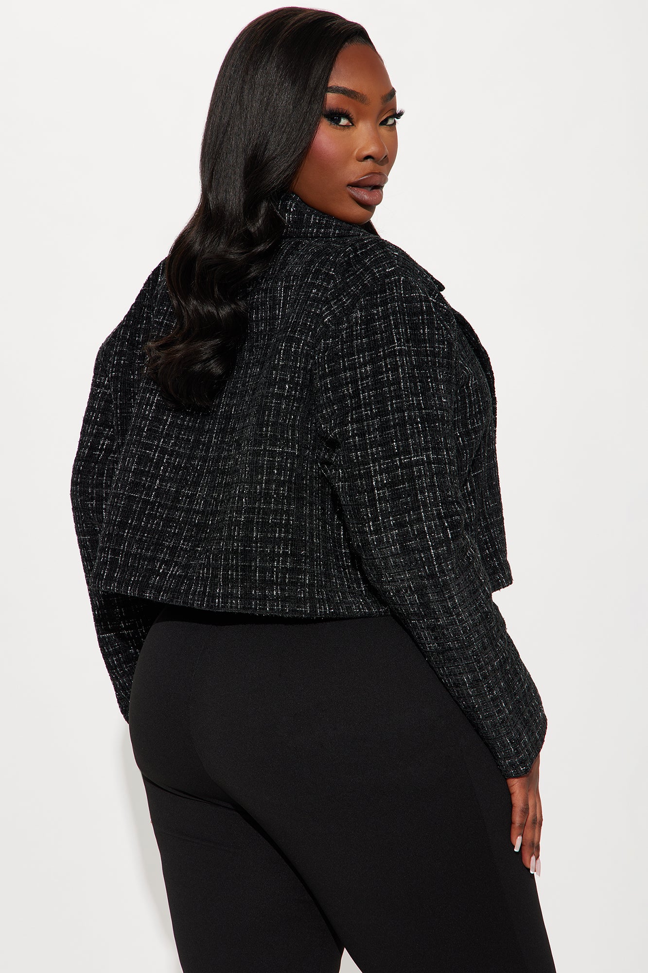 Charlie Tweed Cropped Blazer - Black - Image 6