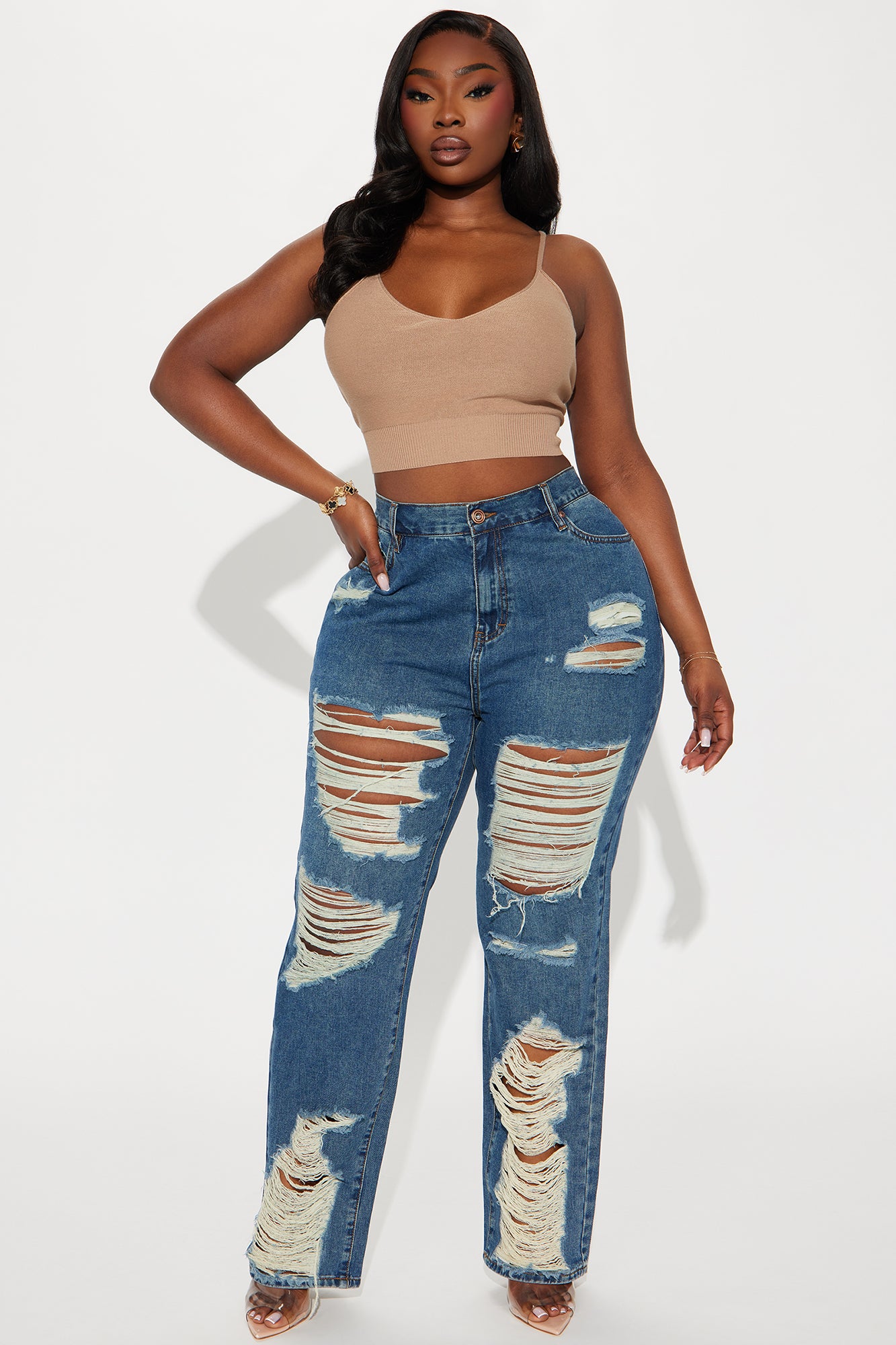 Tapped In Non Stretch Distressed Straight Leg Jeans - Dark Wash - Image 4