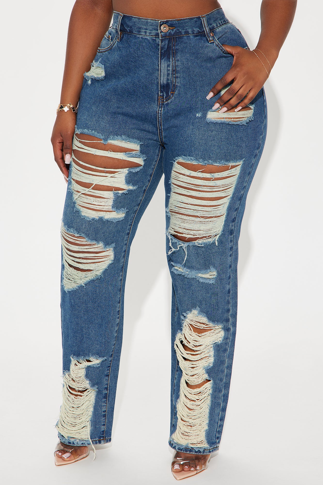 Tapped In Non Stretch Distressed Straight Leg Jeans - Dark Wash - Image 5