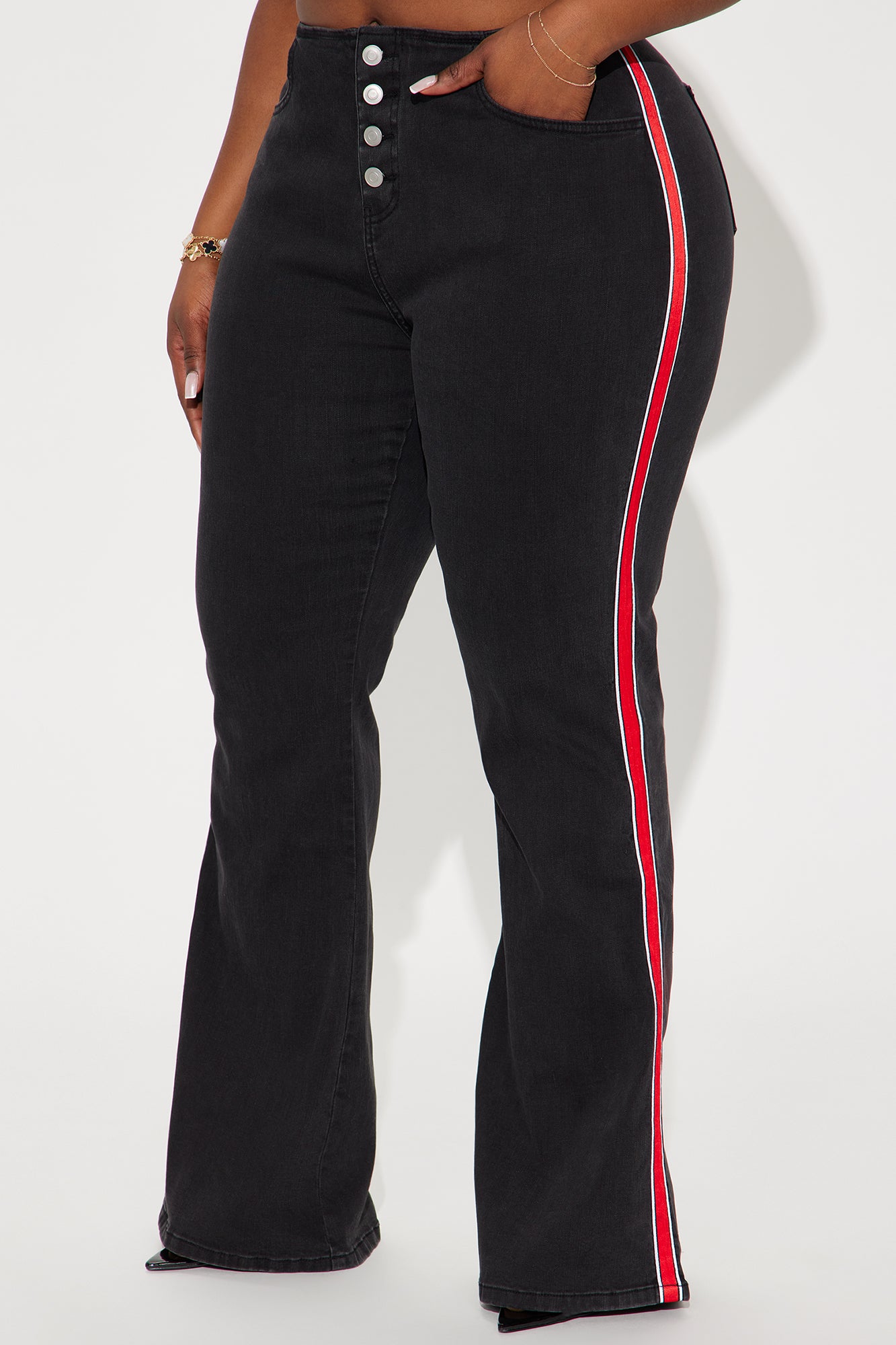 Brayden Button Up Flare Jeans - Black Wash - Image 5