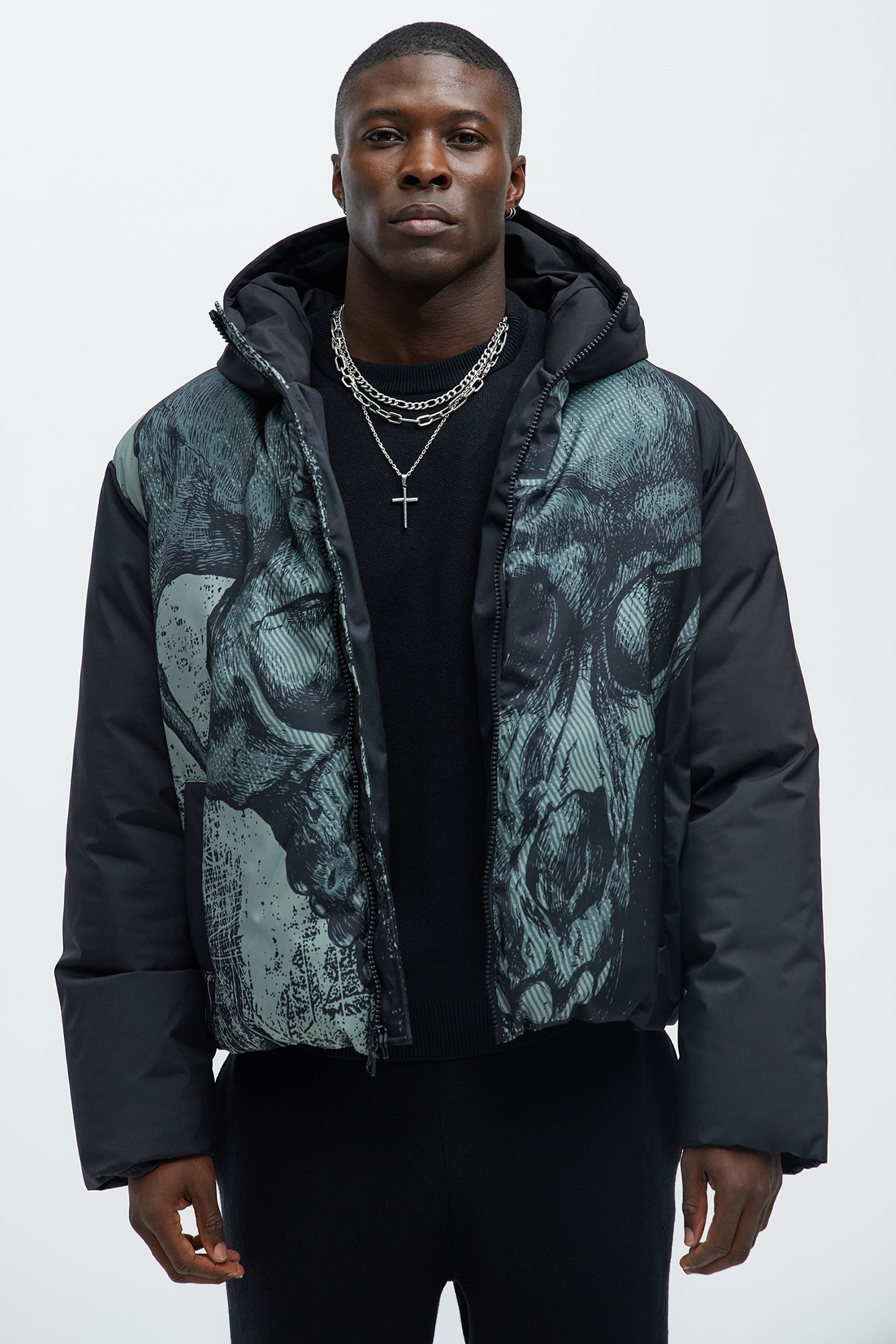 Azrael Hooded Puffer Jacket - Black - Image 3