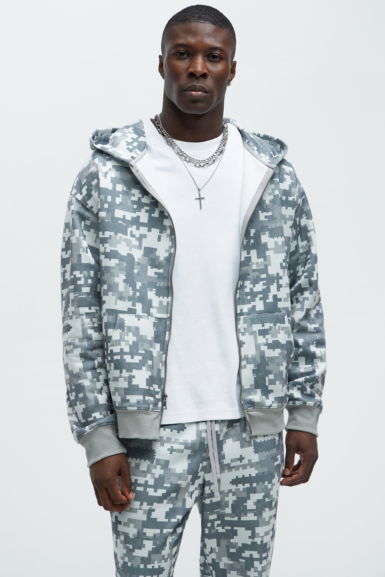 Digi Camo Oversized Zip Up Hoodie - Grey/combo - Image 3