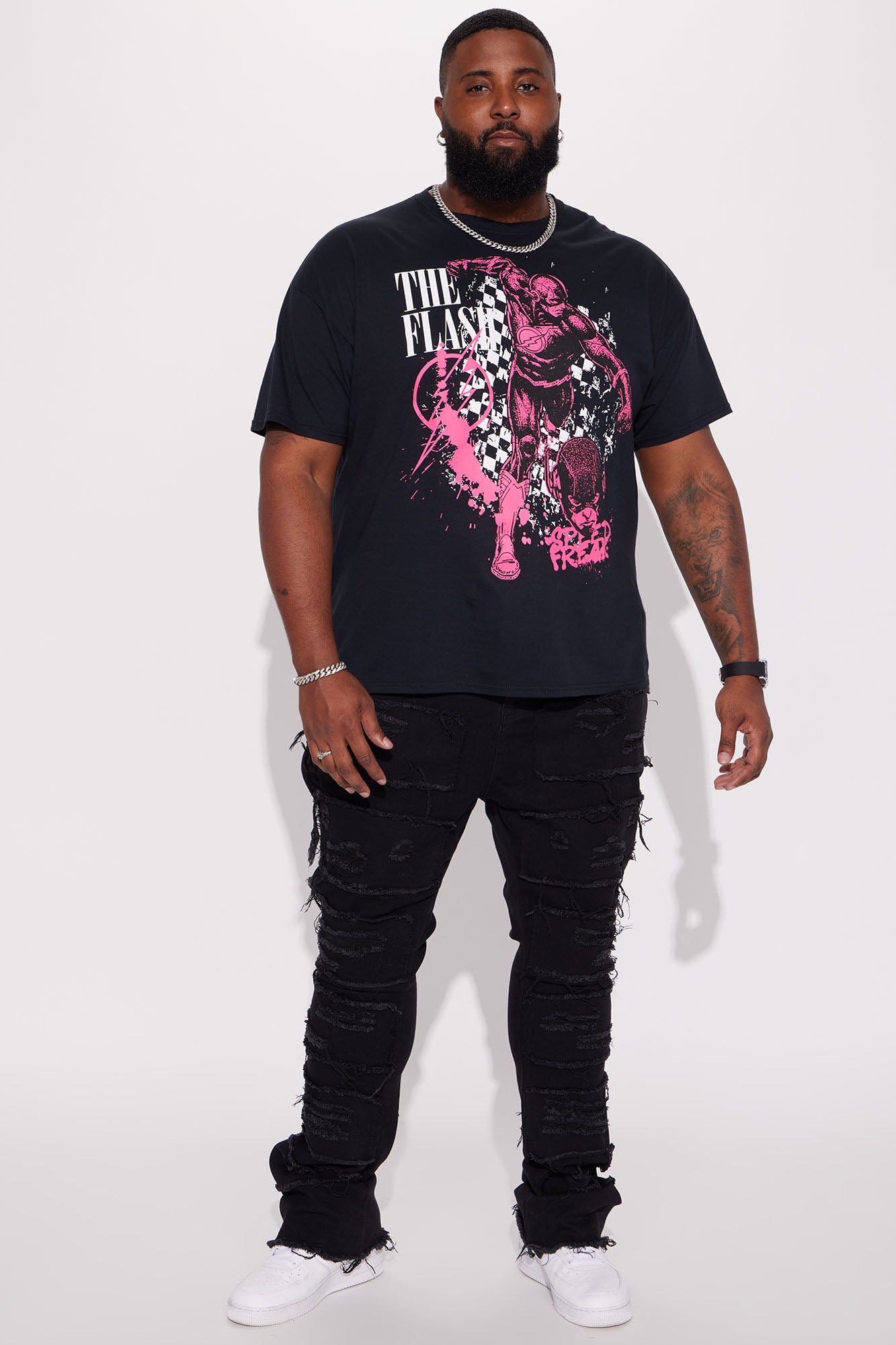 Shredded Stacked Skinny Flared Jeans - Black Wash - Image 7