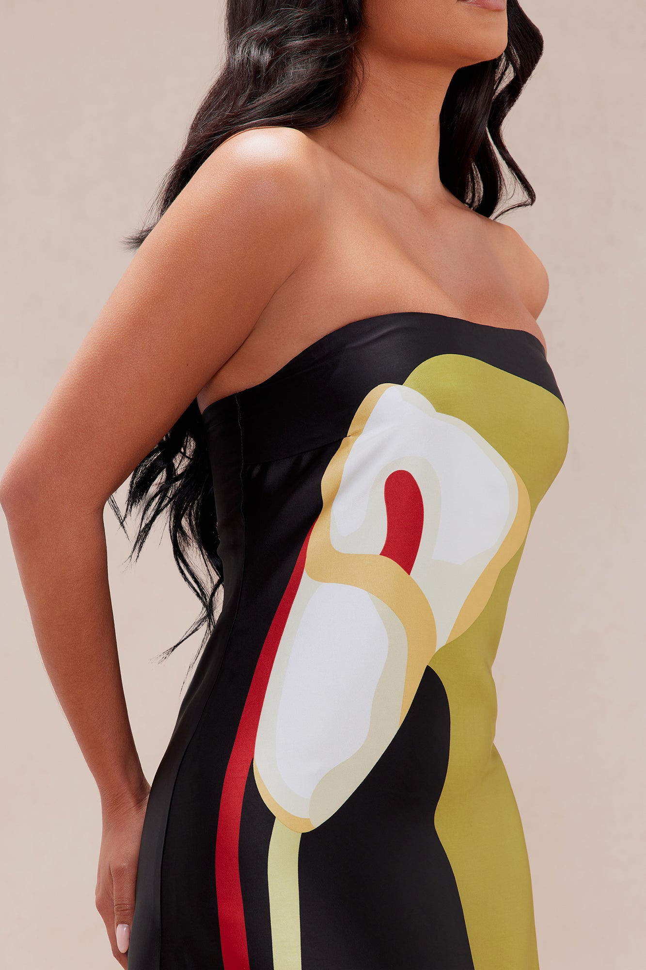 Amalfi Satin Maxi Dress - Black/combo - Image 3
