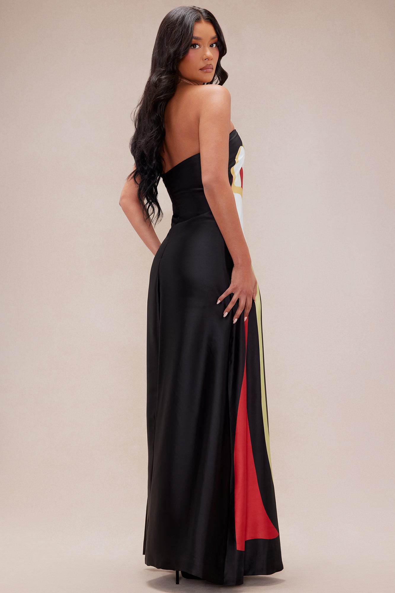 Amalfi Satin Maxi Dress - Black/combo - Image 4