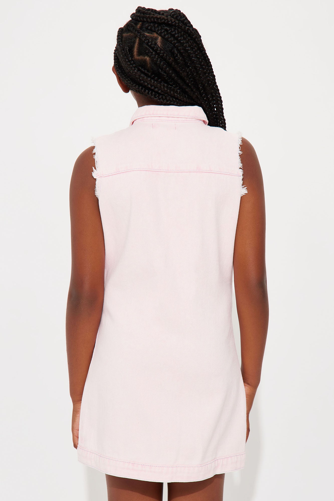 Mini Frayed Pink Denim Dress - Pink - Image 3