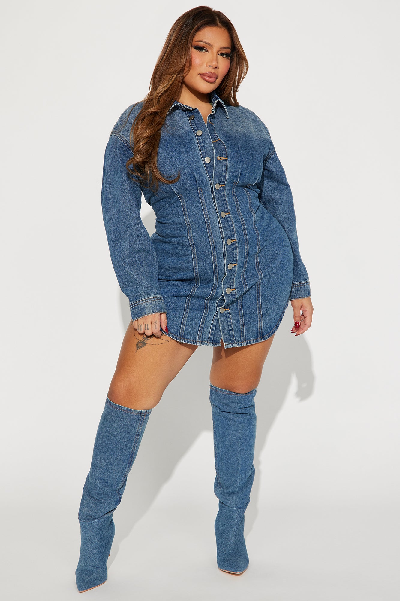 Alessandra Denim Mini Dress - Medium Wash - Image 6