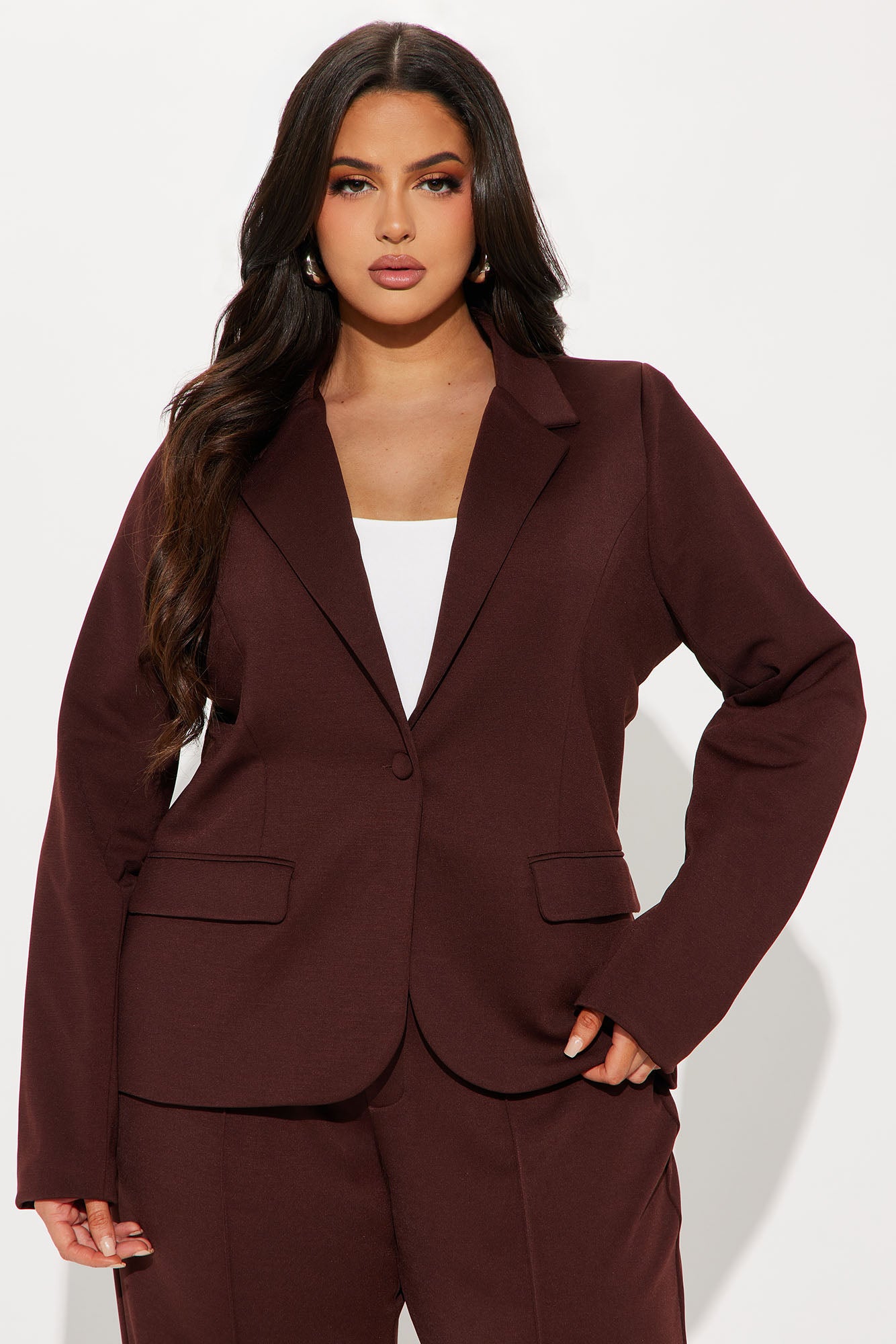 Business Per Usual Blazer Pant Set - Chocolate - Image 5