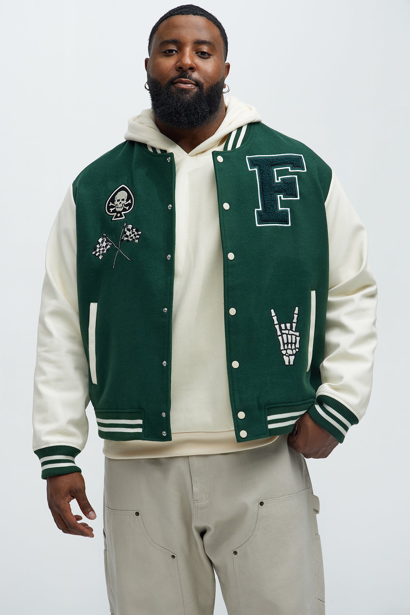 Biker Faux Leather Varsity Jacket - Green/combo - Image 7