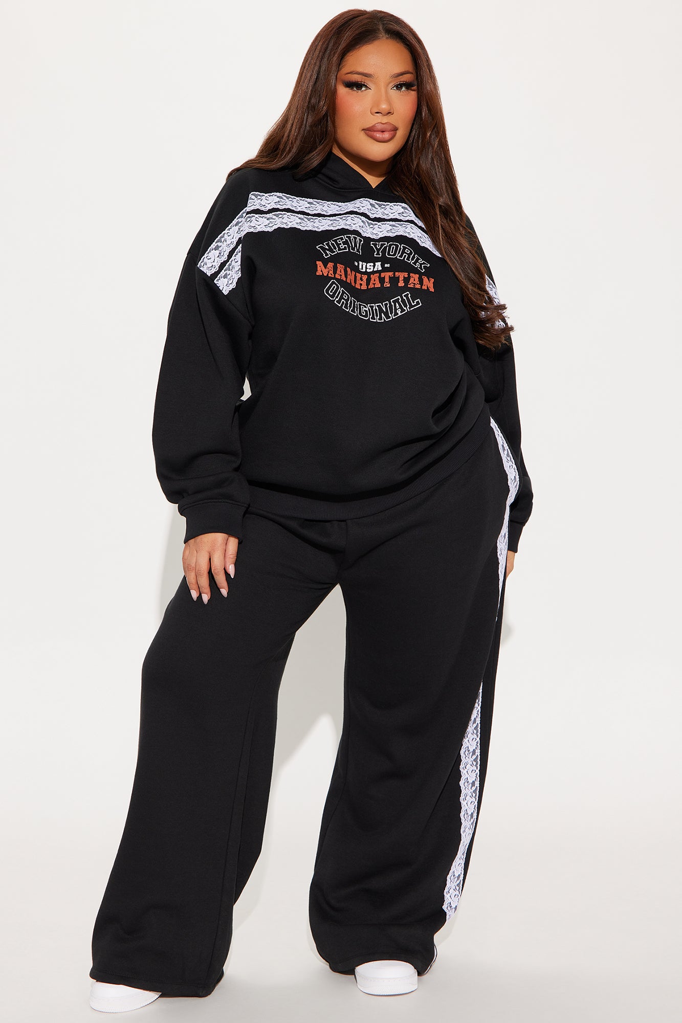 Manhattan Fleece Lace Sweatsuit Set - Black - Image 5