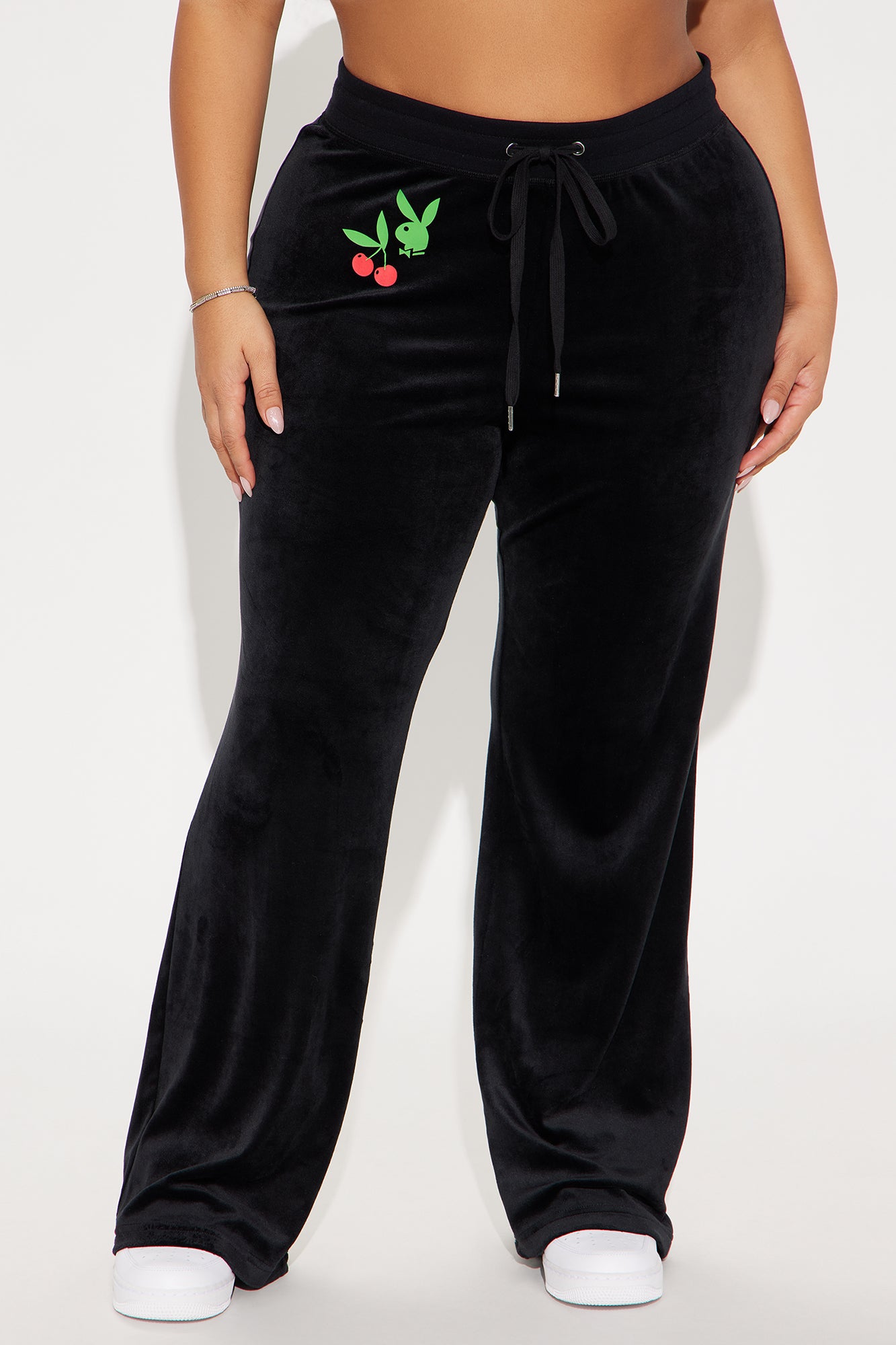 Playboy Cherry Velour Wide Leg Pant - Black - Image 8