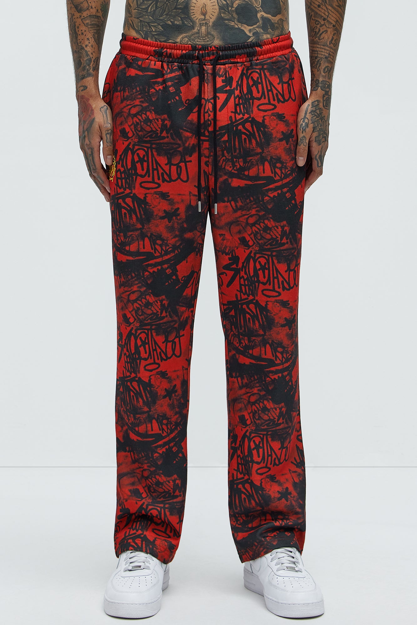 Vandal Straight Graffiti Sweatpants - Red - Image 3