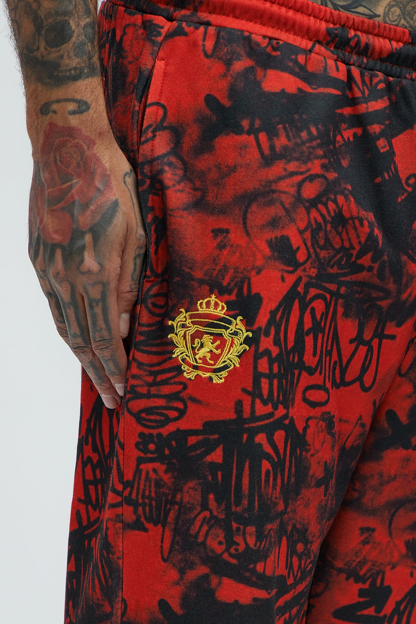 Vandal Straight Graffiti Sweatpants - Red - Image 4