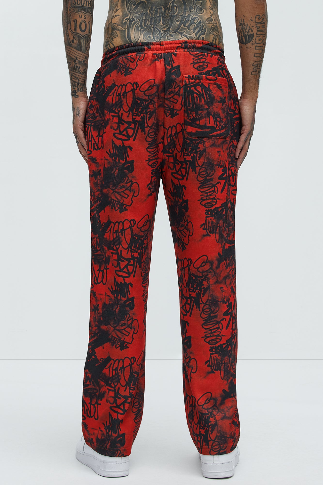 Vandal Straight Graffiti Sweatpants - Red - Image 5