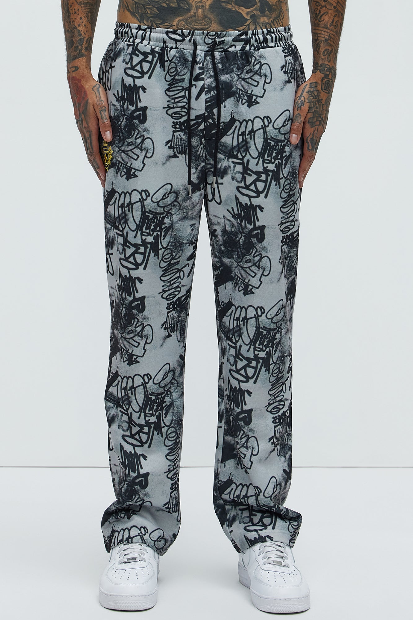Vandal Straight Graffiti Sweatpants - Grey - Image 3