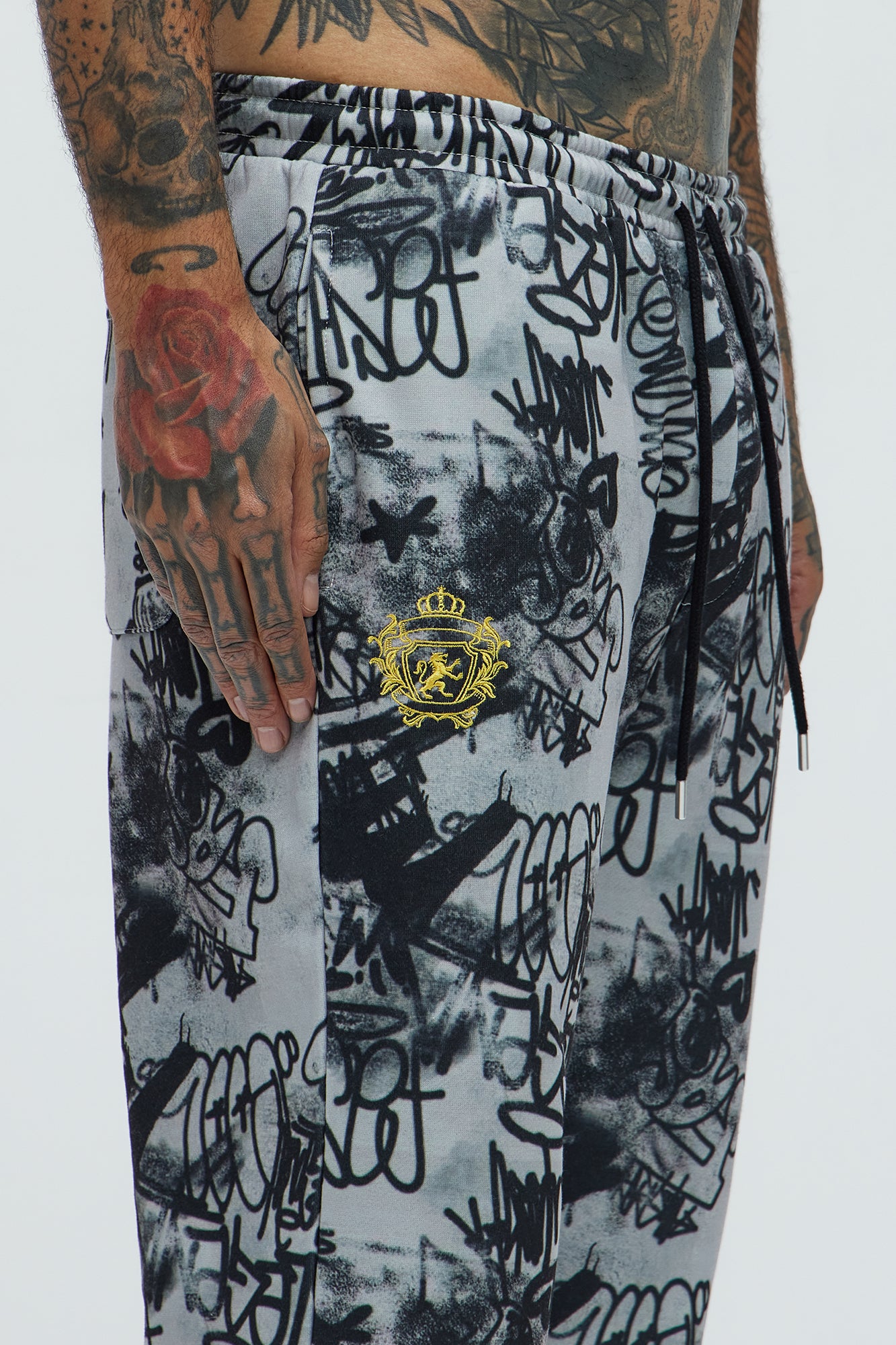 Vandal Straight Graffiti Sweatpants - Grey - Image 4