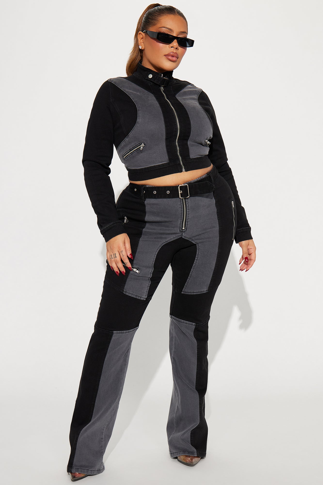 Off To The Races Denim Moto Jacket - Black/Grey - Image 6