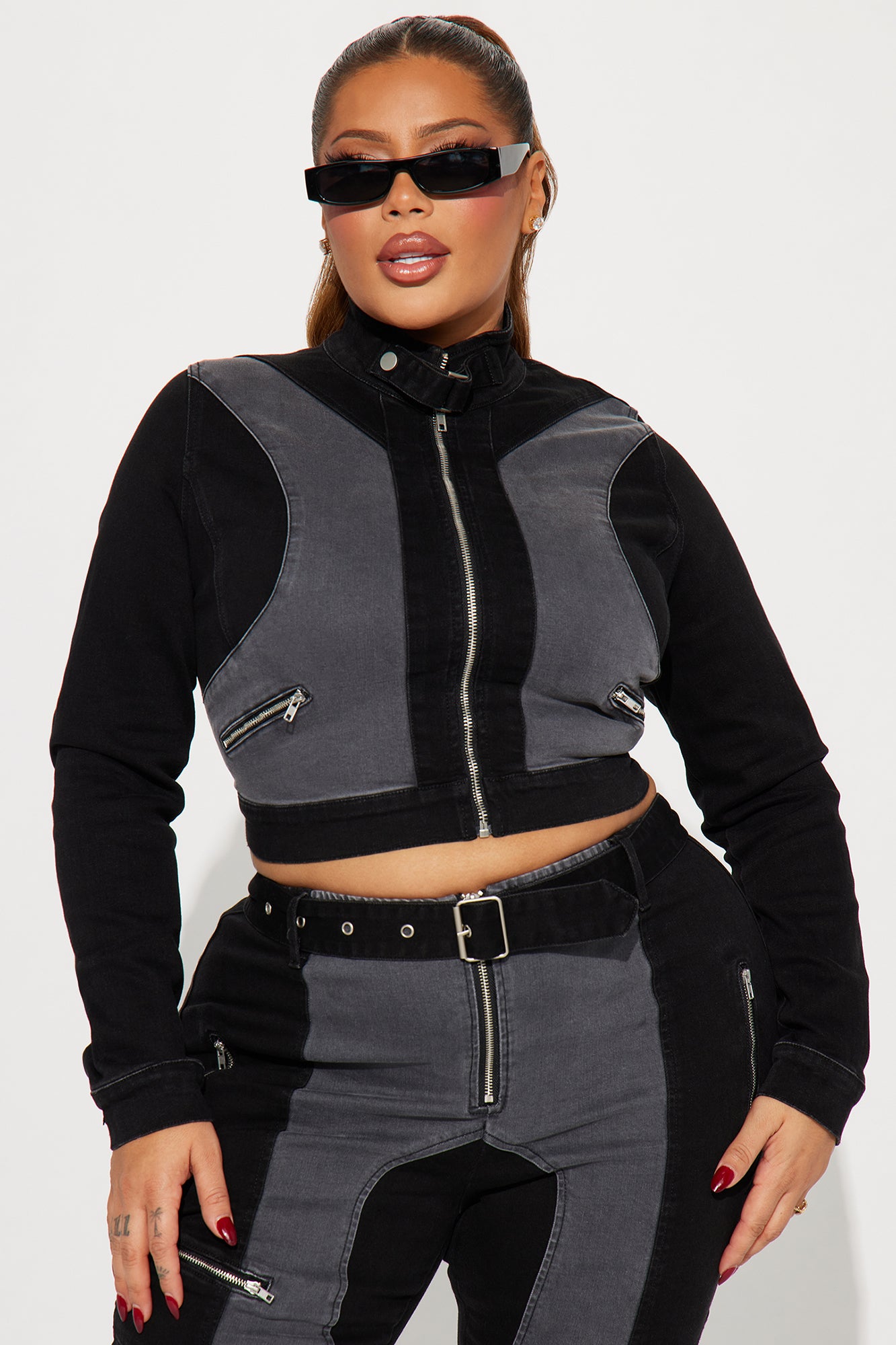 Off To The Races Denim Moto Jacket - Black/Grey - Image 5