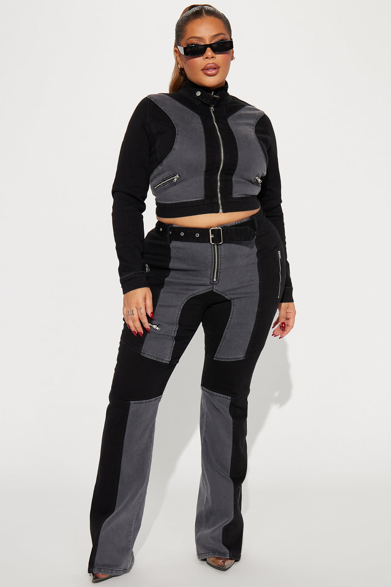 Off To The Races Stretch Bootcut Jeans - Black/Grey - Image 5