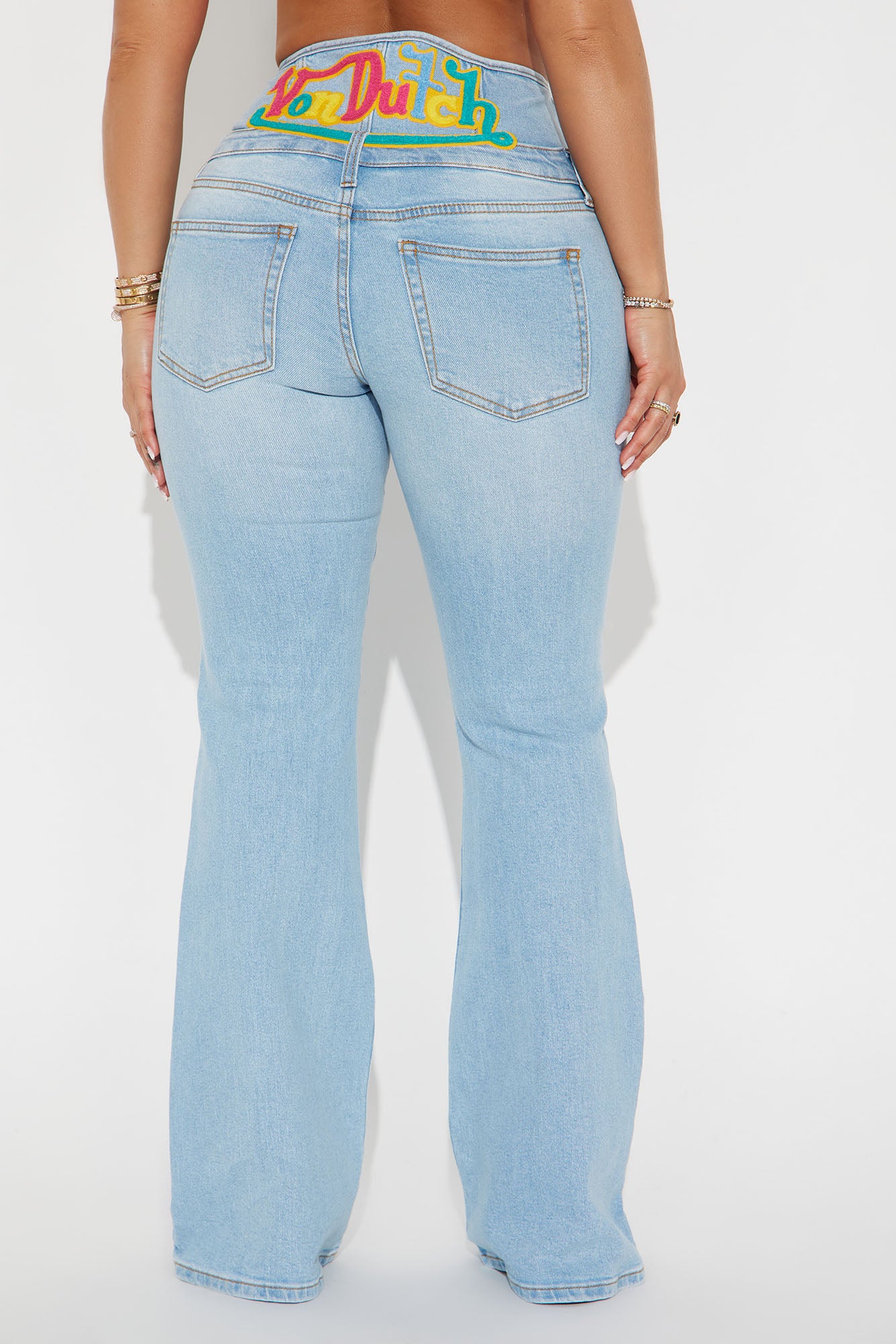 Von Dutch High Rise Corset Flare Leg Jeans - Light Wash - Image 4