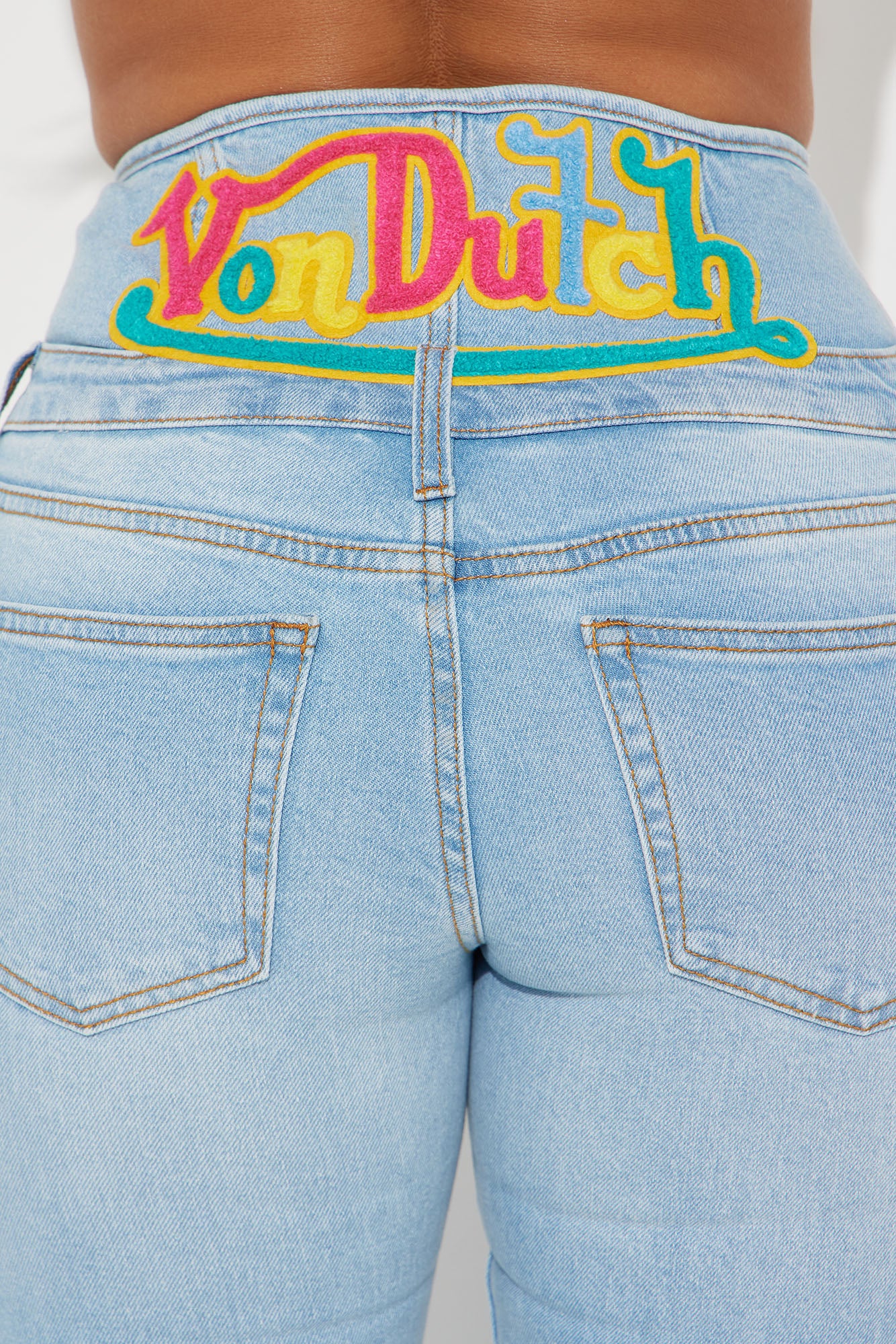 Von Dutch High Rise Corset Flare Leg Jeans - Light Wash - Image 5