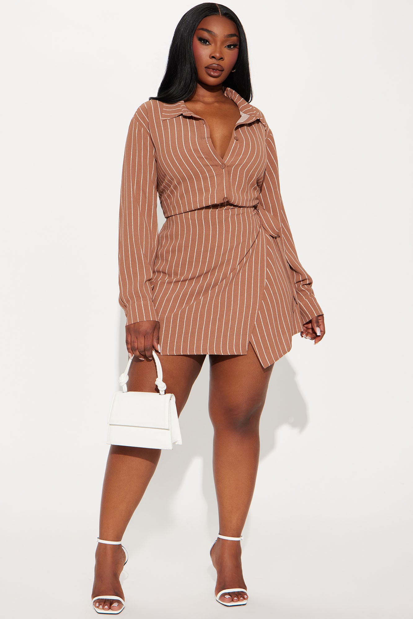 Clock In Pinstripe Romper - Brown - Image 5