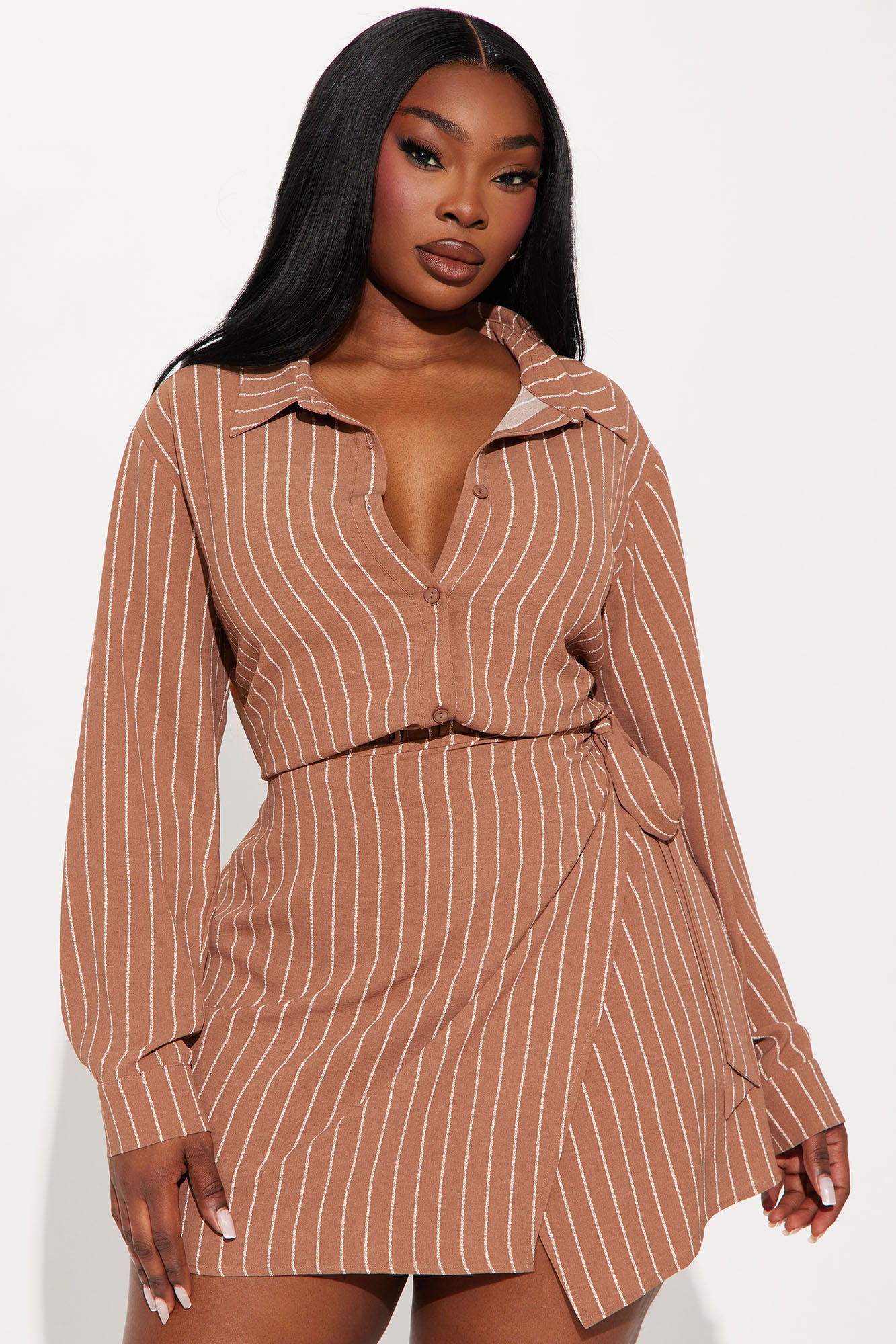 Clock In Pinstripe Romper - Brown - Image 6
