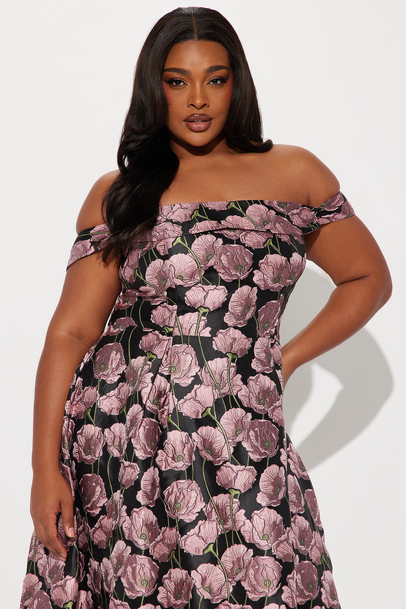 Beautiful Bloom Jacquard Midi Dress - Black/Pink - Image 5