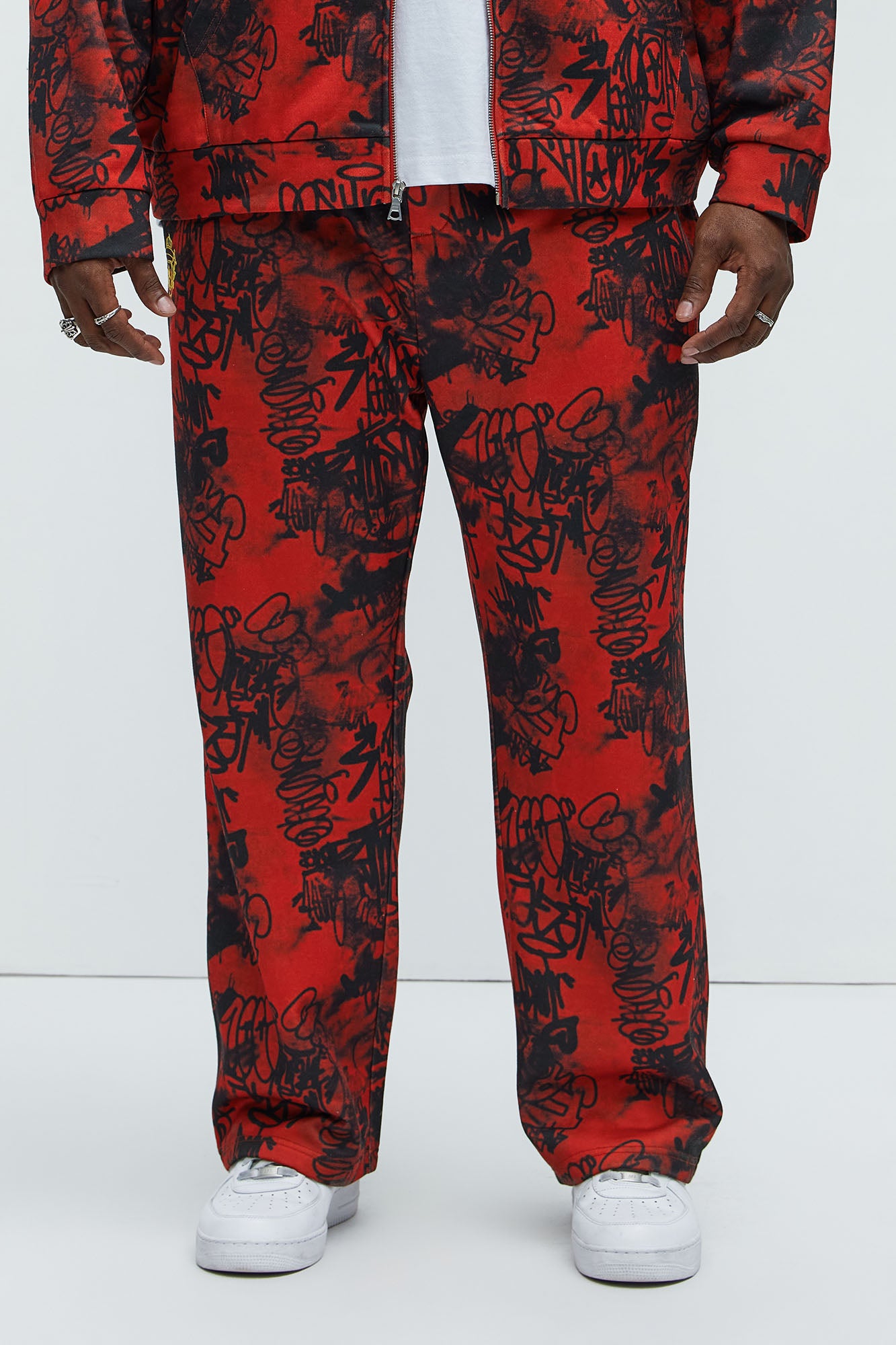 Vandal Straight Graffiti Sweatpants - Red - Image 6