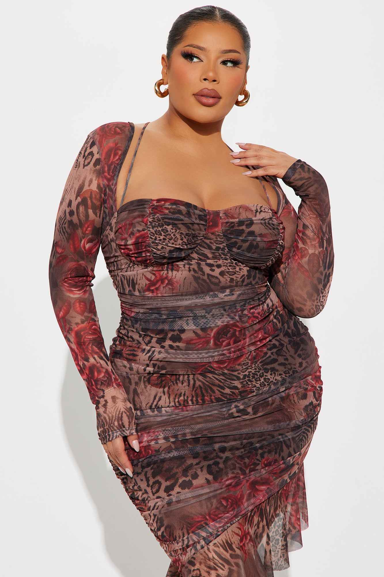 Play The Game Leopard Mesh Midi Dress - Brown/combo - Image 5