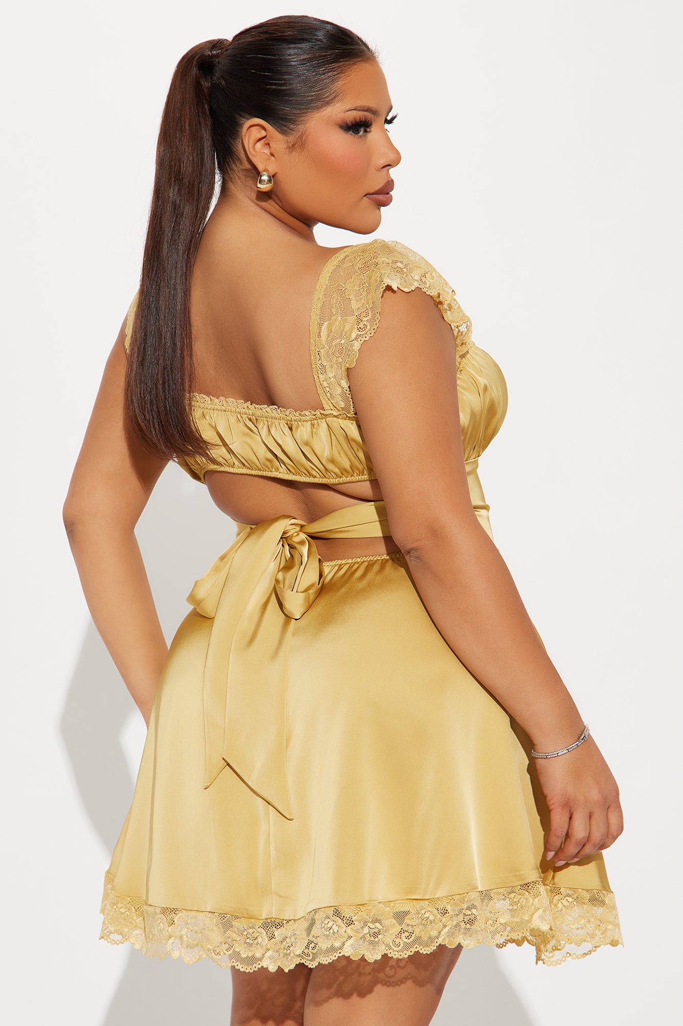 Clara Satin Mini Dress - Mustard - Image 6