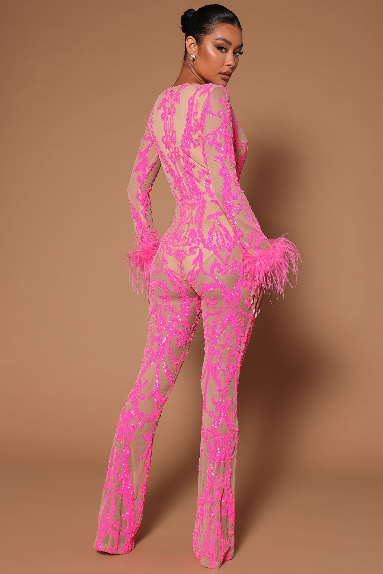 A Dancing Queen Sequin Feather Jumpsuit - Pink - Image 4