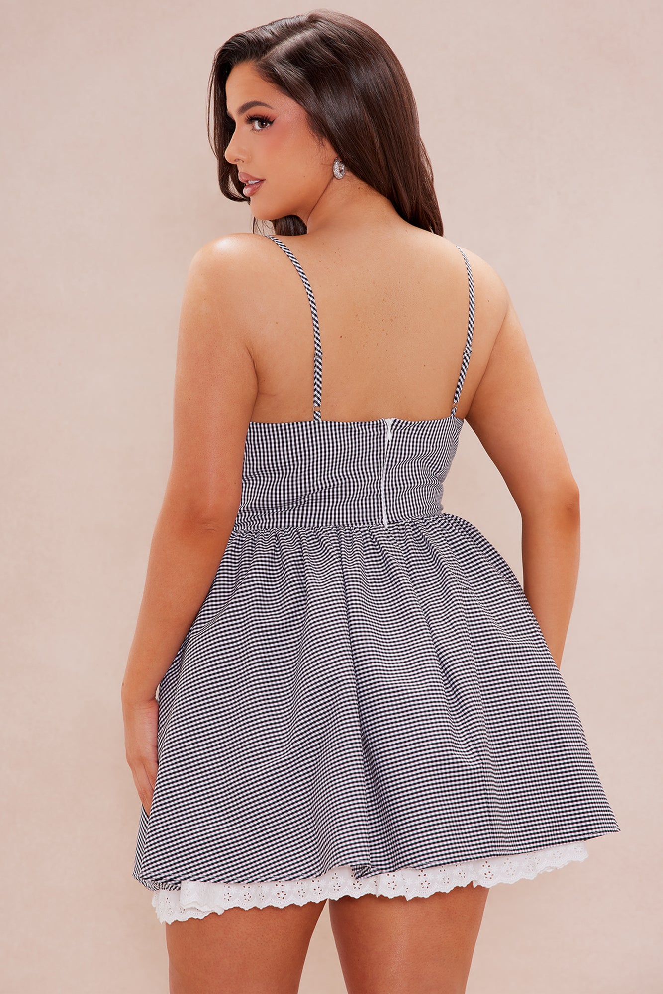 Anabelle Gingham Mini Dress - Black/White - Image 8