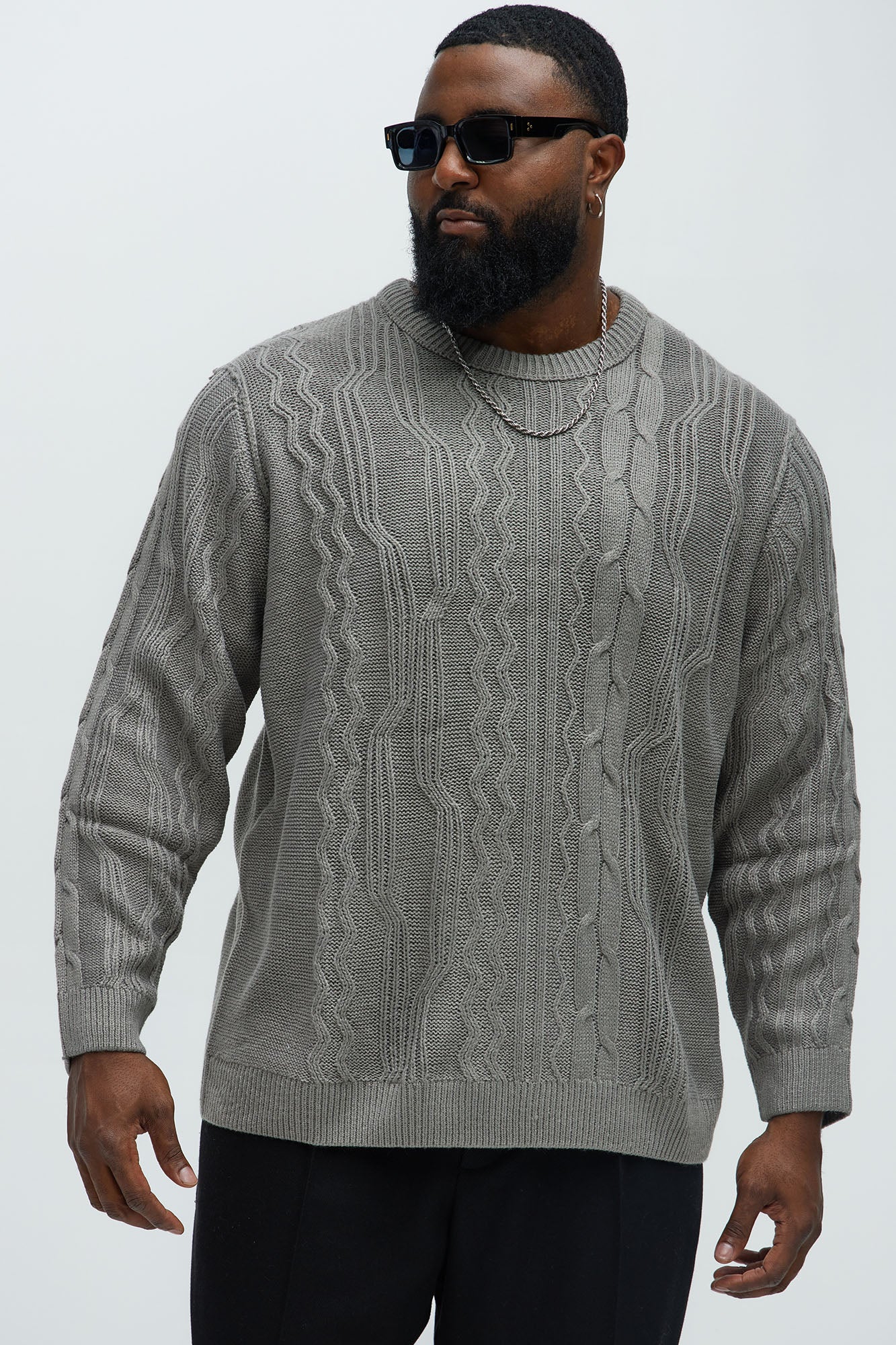 Drew Cable Knit Sweater - Heather Grey - Image 5