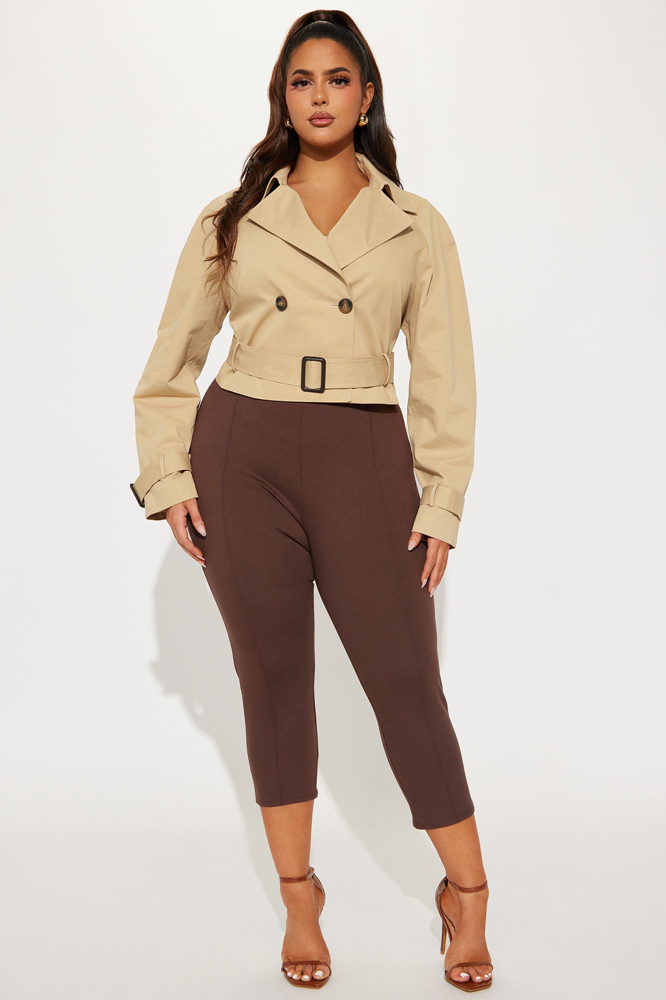 Charlie Belted Cropped Trench - Khaki - Image 6