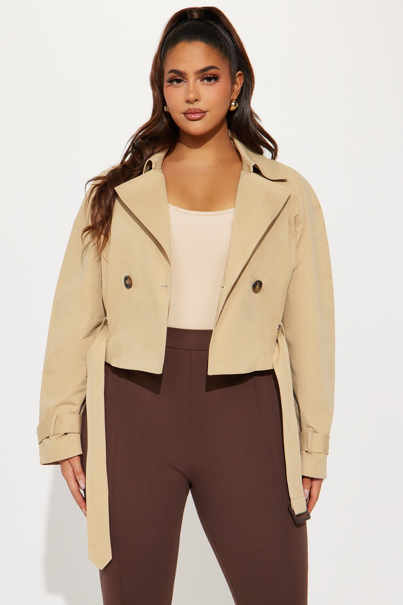 Charlie Belted Cropped Trench - Khaki - Image 5