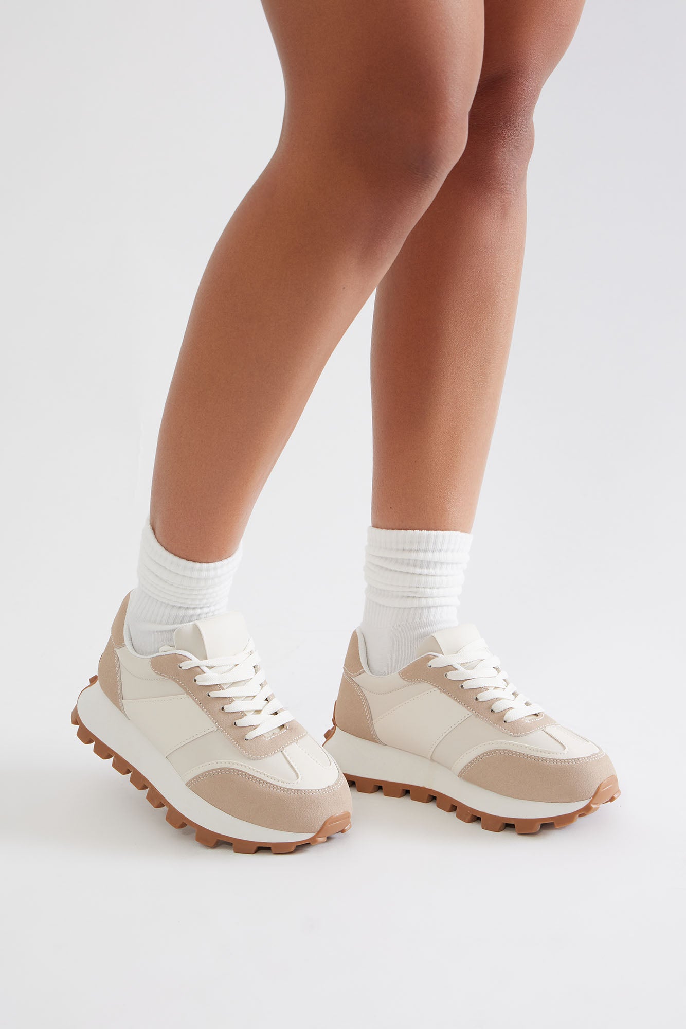 Cam Lace Up Sneakers - Beige - Image 4