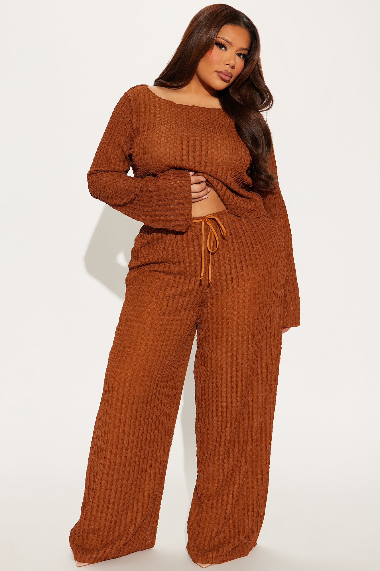 Pam Textured Pant Set - Brown - Image 4