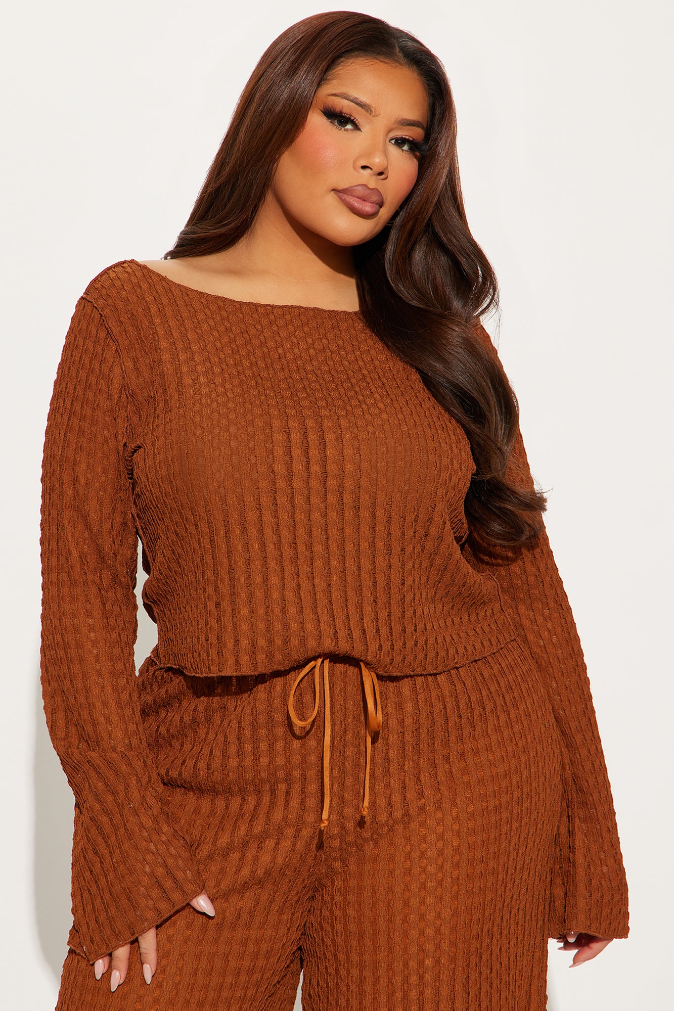 Pam Textured Pant Set - Brown - Image 5