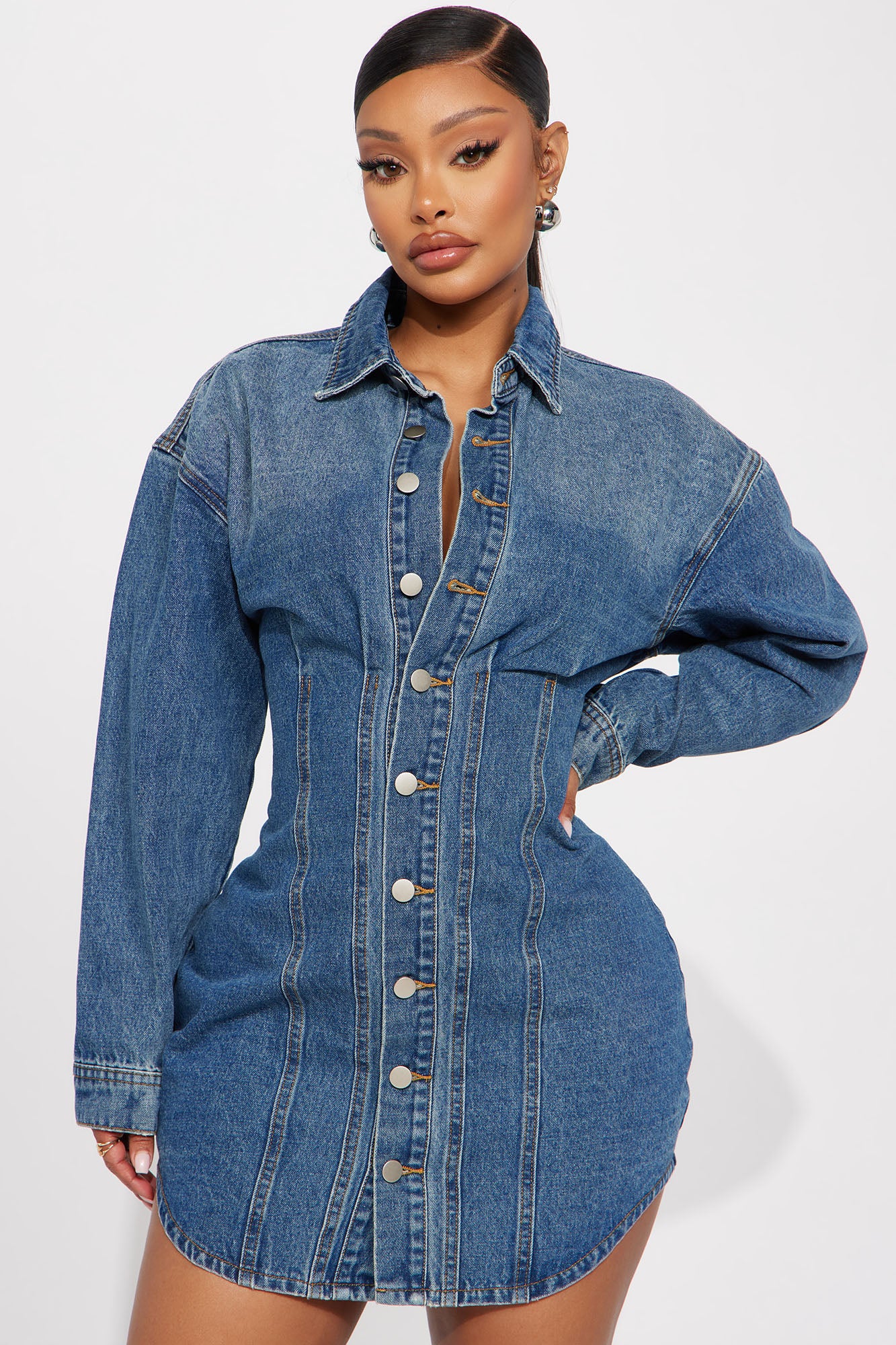 Alessandra Denim Mini Dress - Medium Wash - Image 3